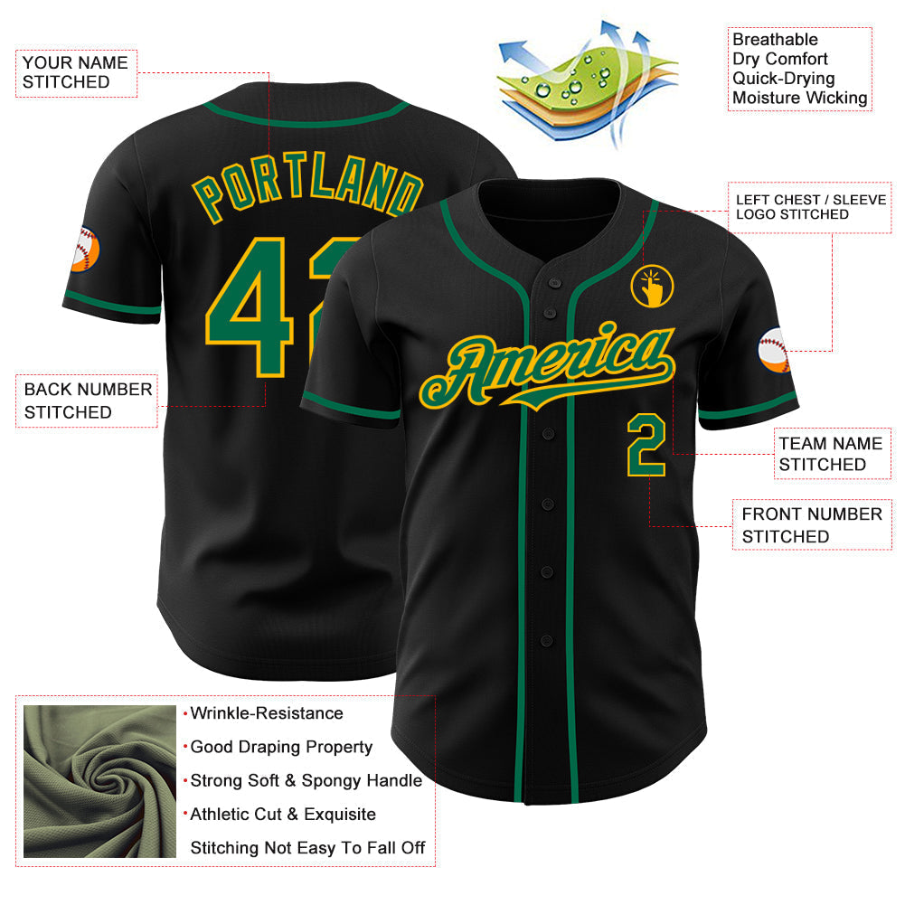 Custom Black Kelly Green-Gold Authentic Baseball Jersey baseball jersey product view 3