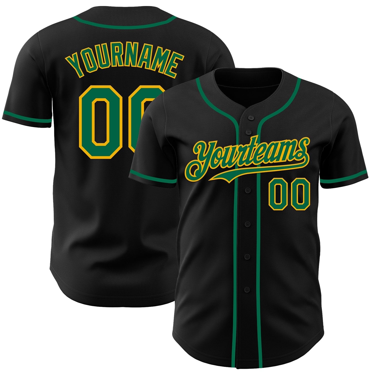 Custom Black Kelly Green-Gold Authentic Baseball Jersey baseball jersey product view 1