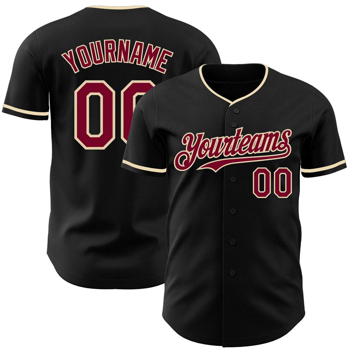 Custom Black Maroon-Cream Authentic Baseball Jersey baseball jersey product view 1