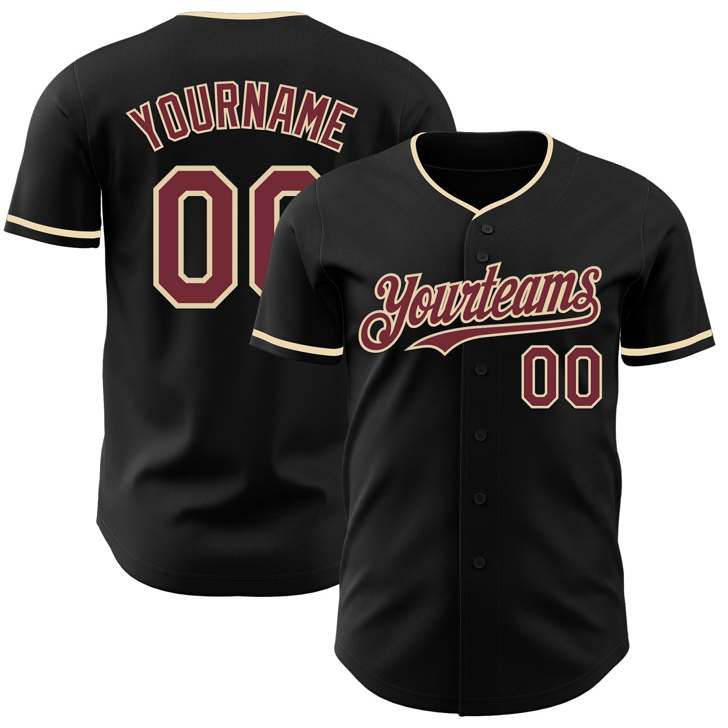 Custom Black Burgundy-Cream Authentic Baseball Jersey baseball jersey product view 1
