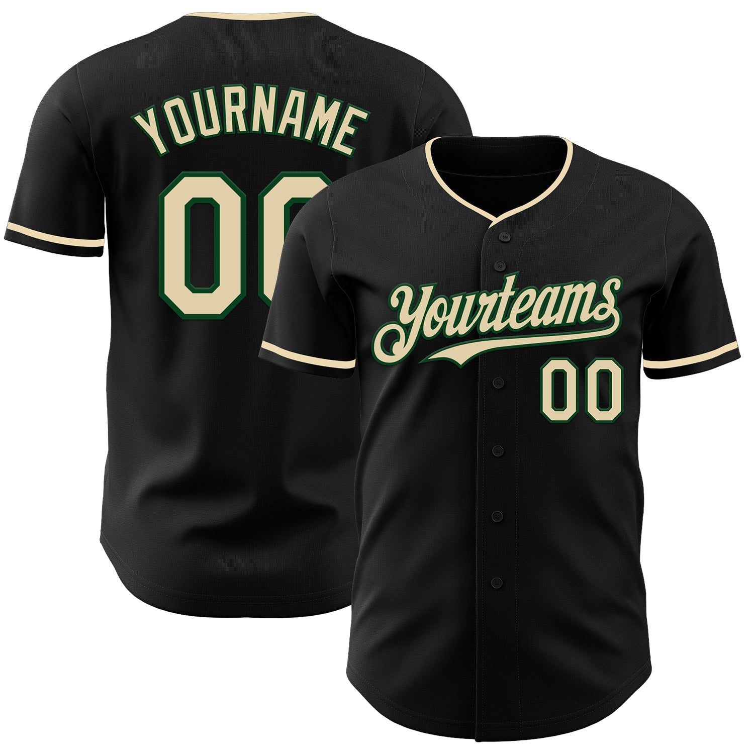 Custom Black Cream-Green Authentic Baseball Jersey baseball jersey product view 1