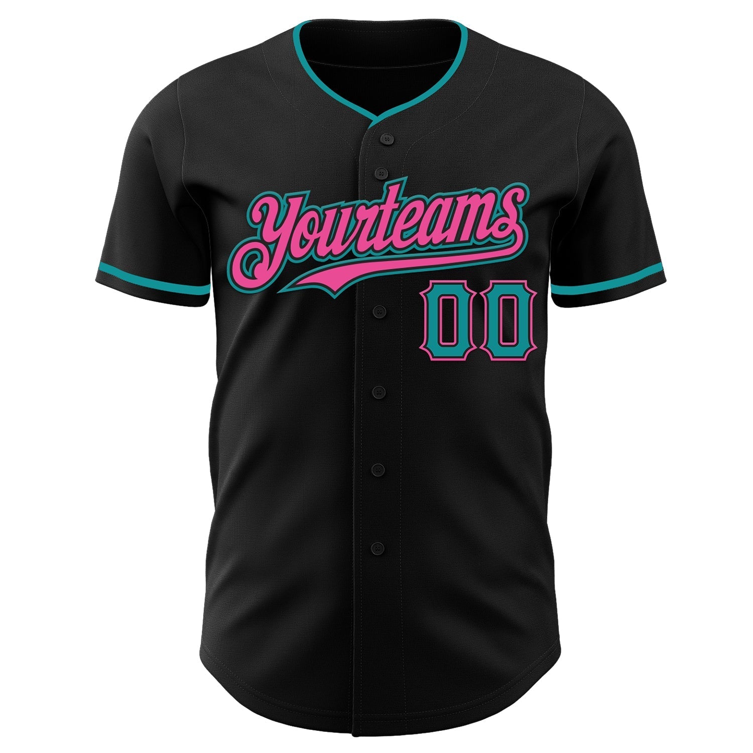 Custom Black Teal-Pink Authentic Baseball Jersey baseball jersey product view 2