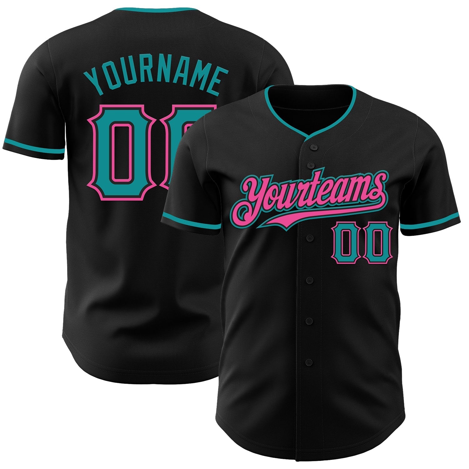 Custom Black Teal-Pink Authentic Baseball Jersey baseball jersey product view 1