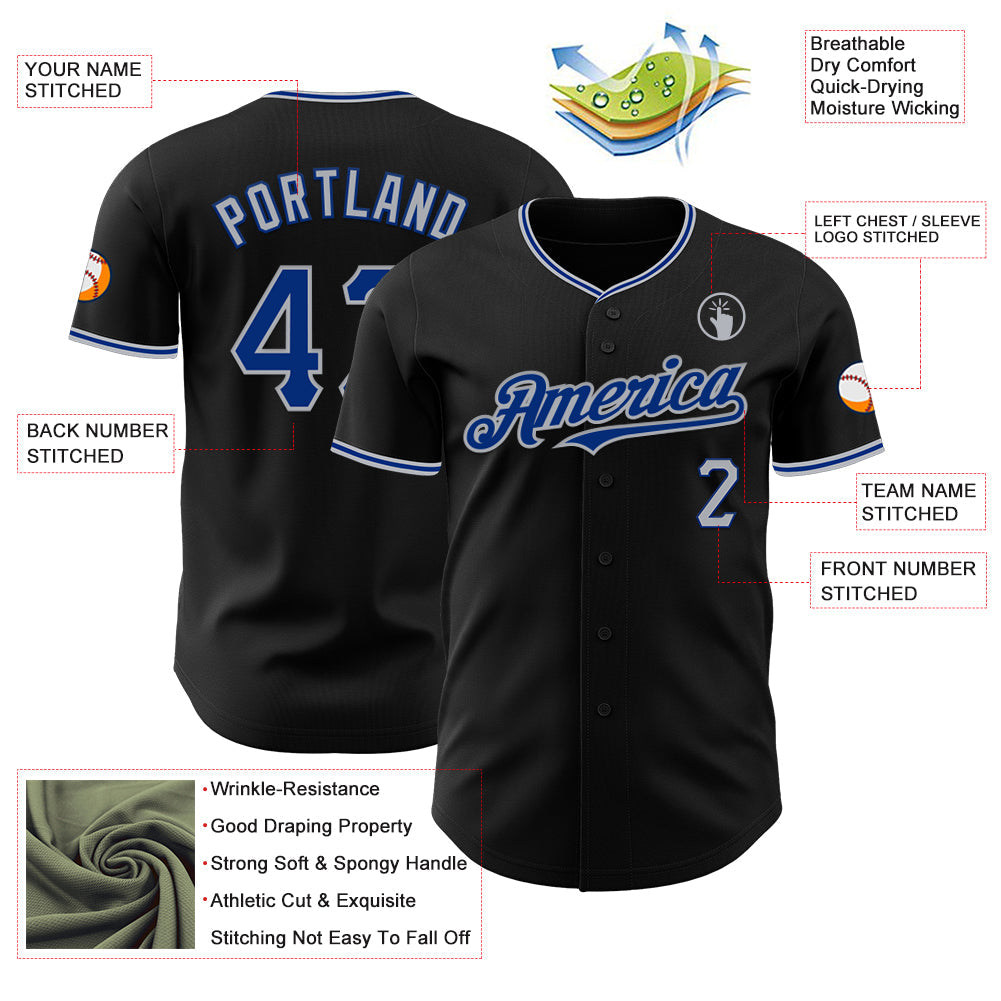 Custom Black Royal-Gray Authentic Baseball Jersey baseball jersey product view 3