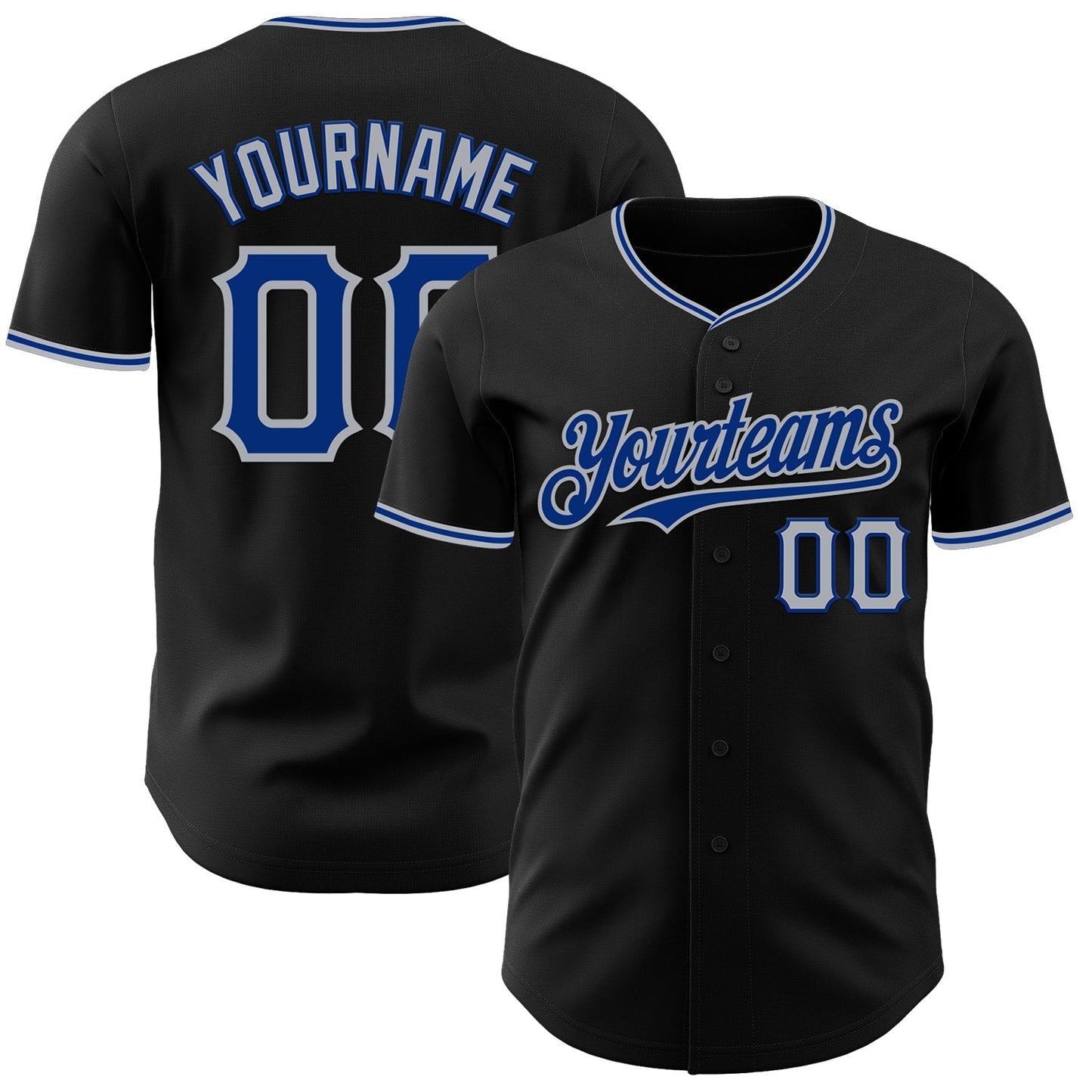 Custom Black Royal-Gray Authentic Baseball Jersey baseball jersey product view 1