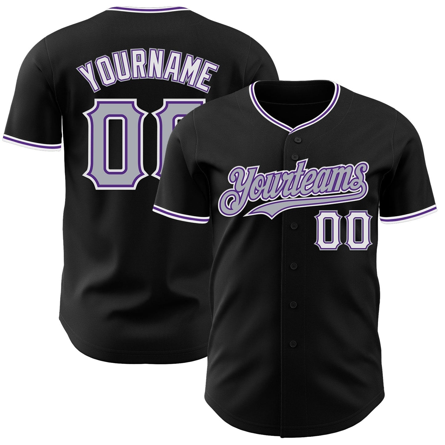 Custom Black Gray Purple-White Authentic Baseball Jersey baseball jersey product view 1