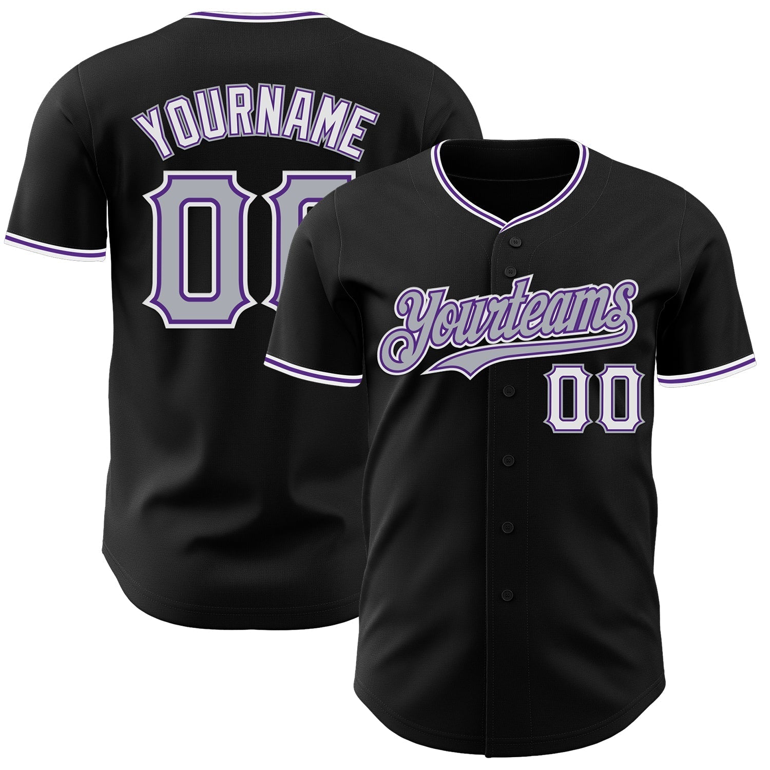 Custom Black Gray Purple-White Authentic Baseball Jersey baseball jersey product view 1