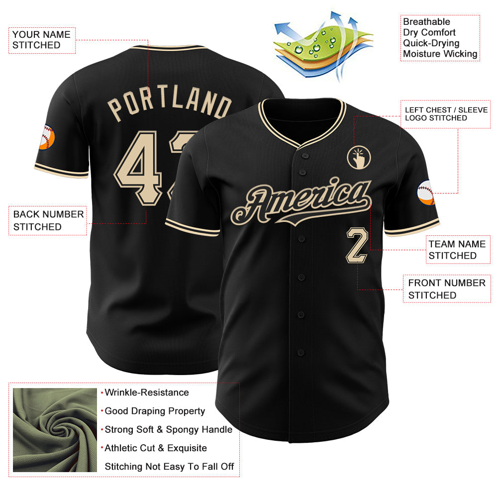 Custom Black City Cream Authentic Baseball Jersey baseball jersey product view 3