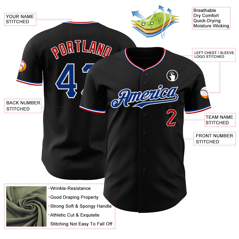 Custom Black Royal Red-White Authentic Baseball Jersey baseball jersey product view 3