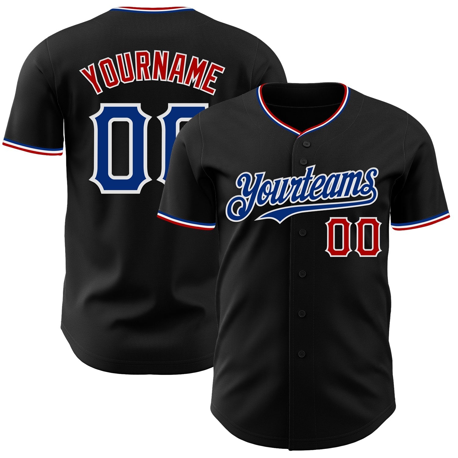 Custom Black Royal Red-White Authentic Baseball Jersey baseball jersey product view 1