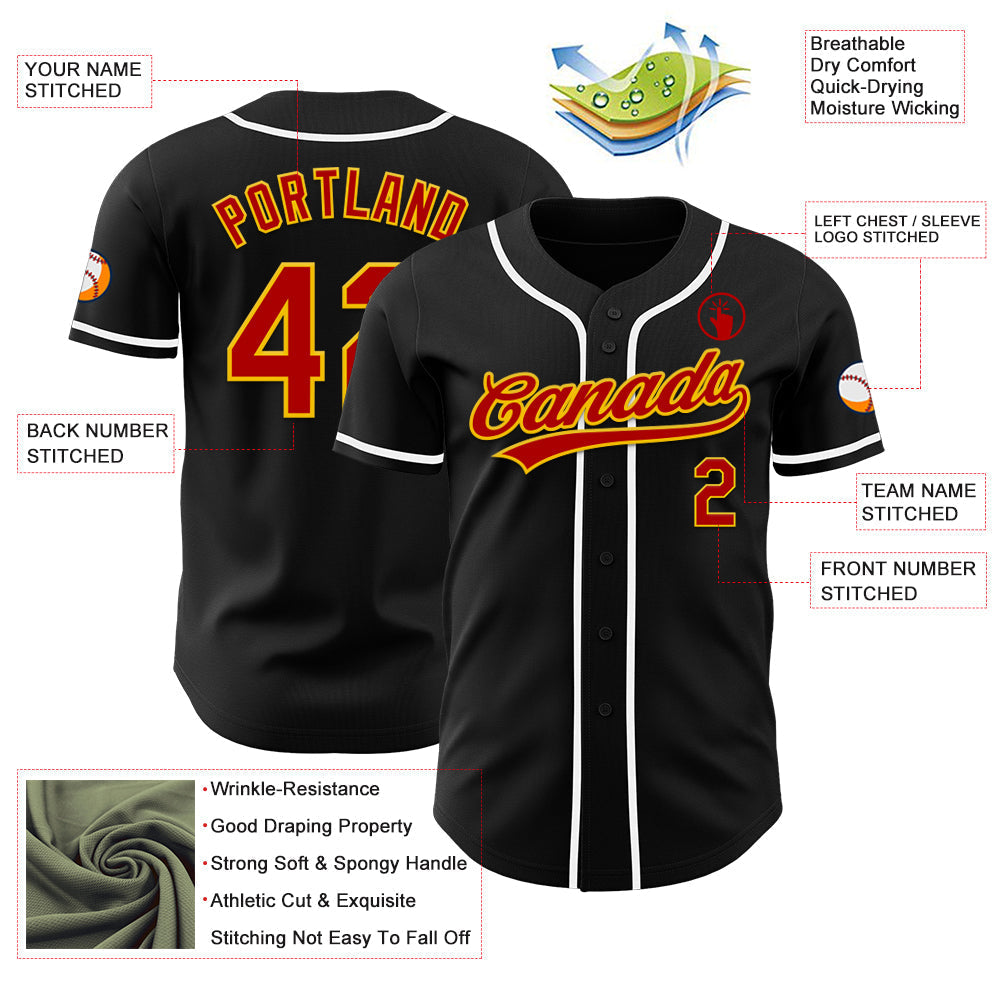 Custom Black Red-Yellow Authentic Baseball Jersey baseball jersey product view 3