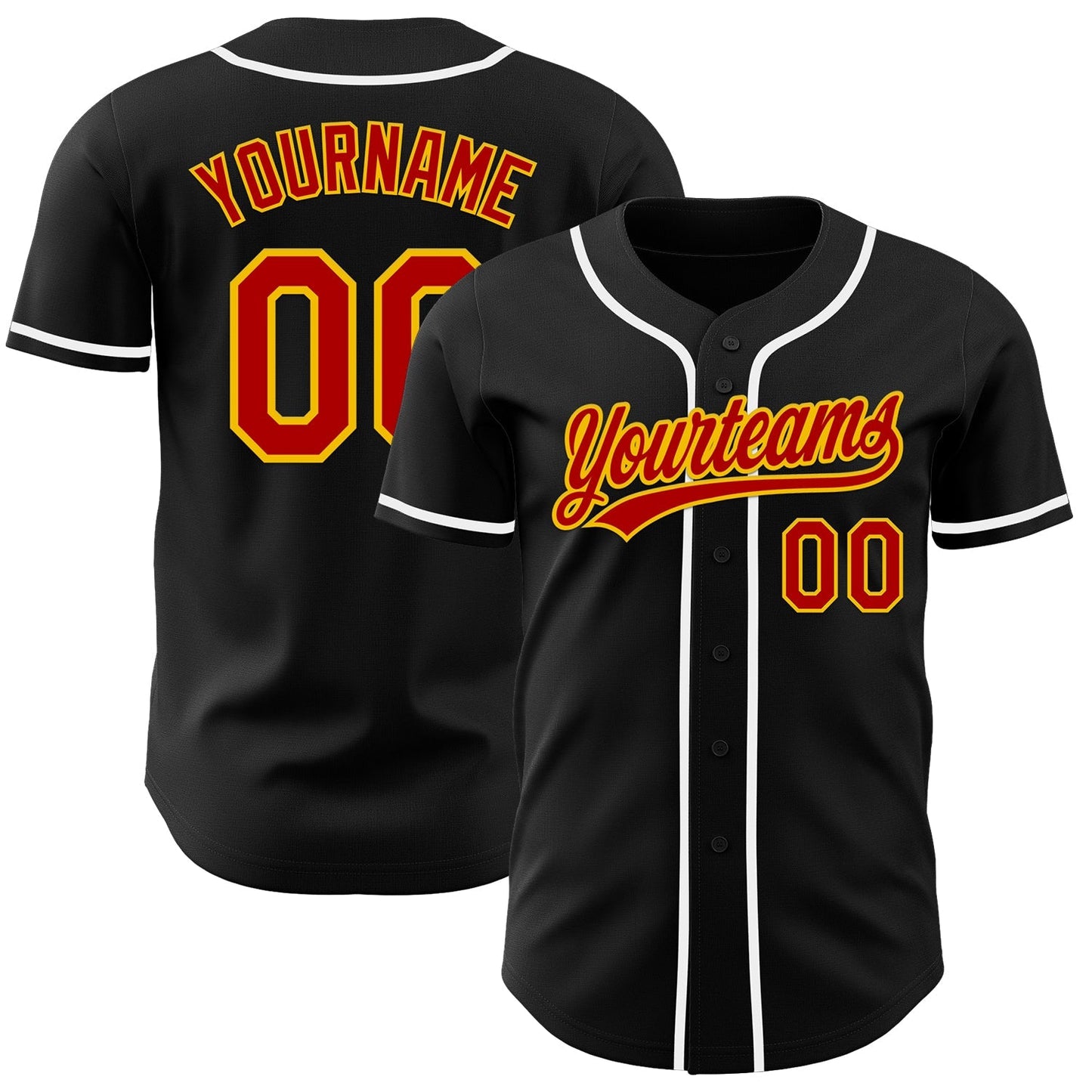 Custom Black Red-Yellow Authentic Baseball Jersey baseball jersey product view 1