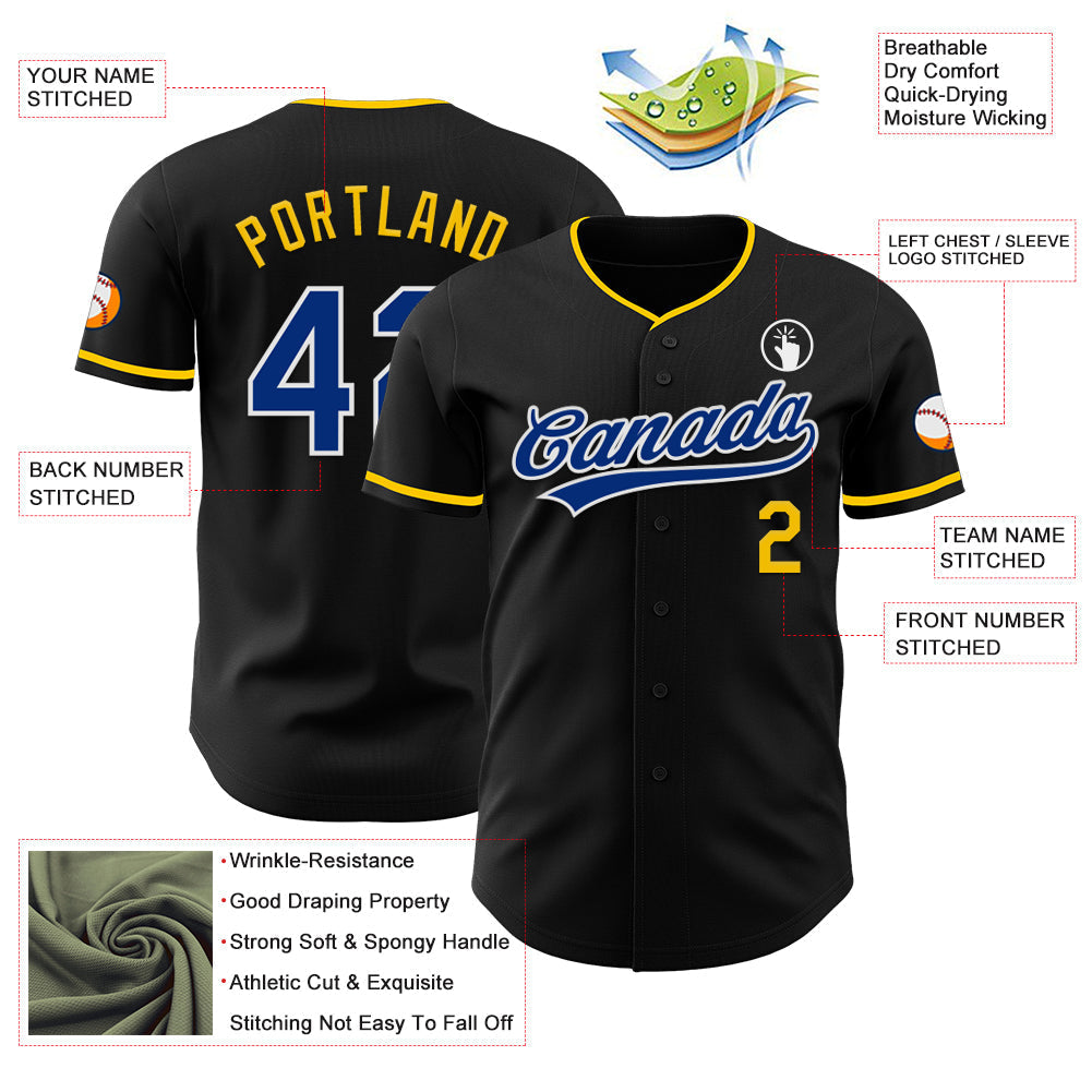 Custom Black Royal Yellow-White Authentic Baseball Jersey baseball jersey product view 3