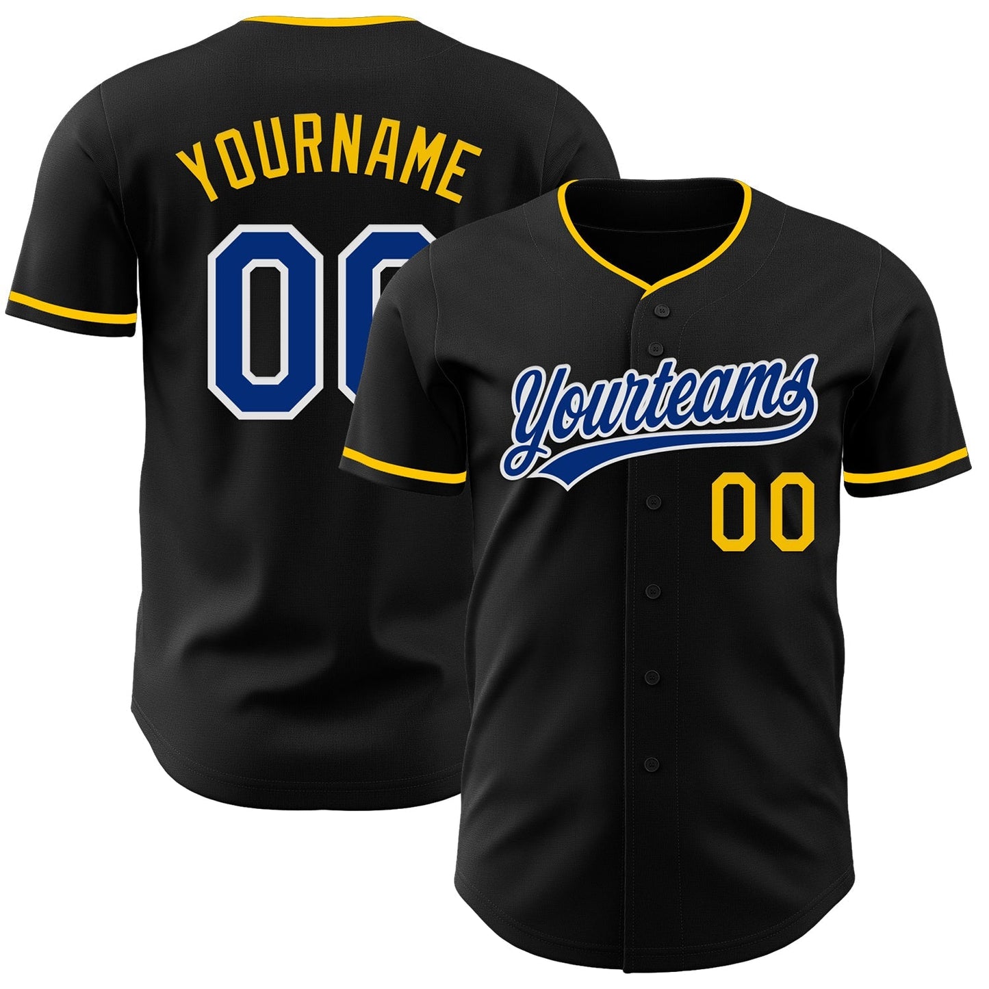 Custom Black Royal Yellow-White Authentic Baseball Jersey baseball jersey product view 1