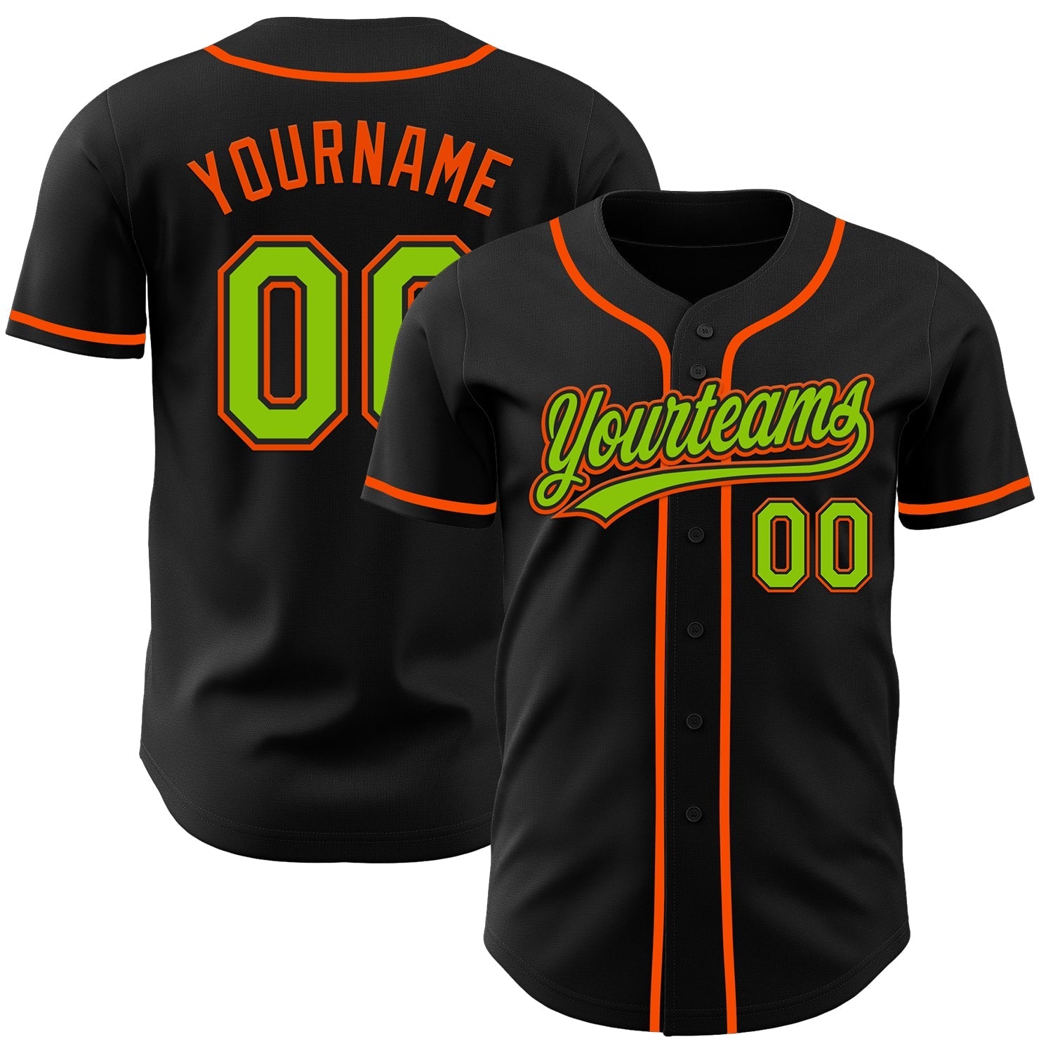 Custom Black Neon Green-Orange Authentic Baseball Jersey baseball jersey product view 1
