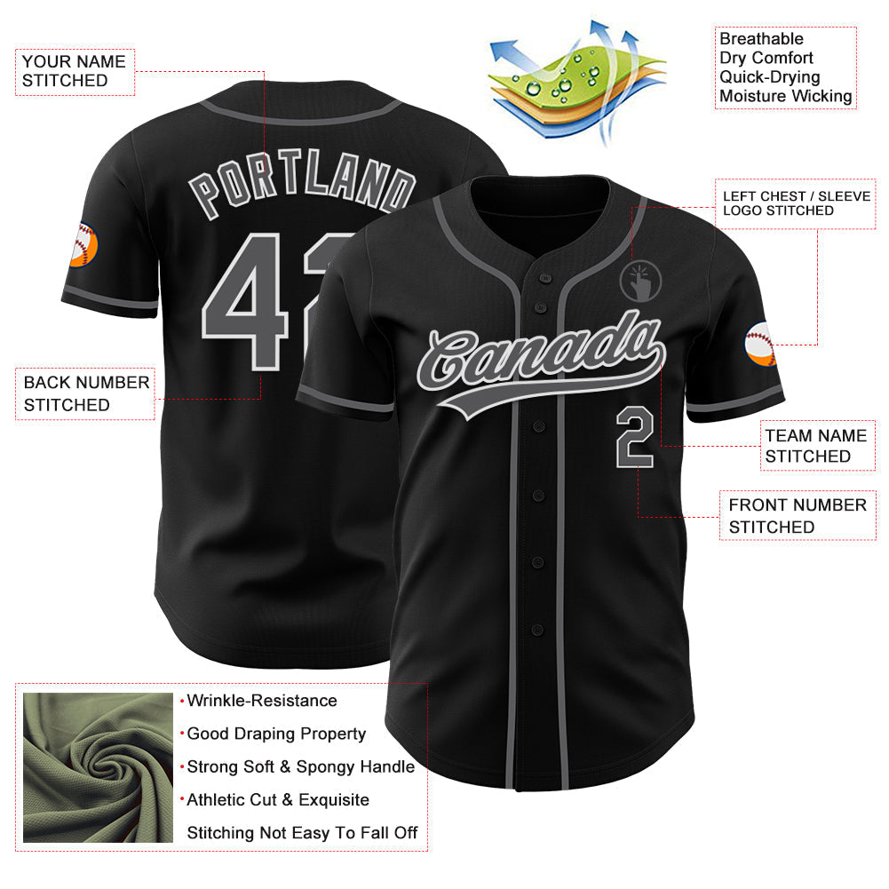 Custom Black Steel Gray-White Authentic Baseball Jersey baseball jersey product view 3