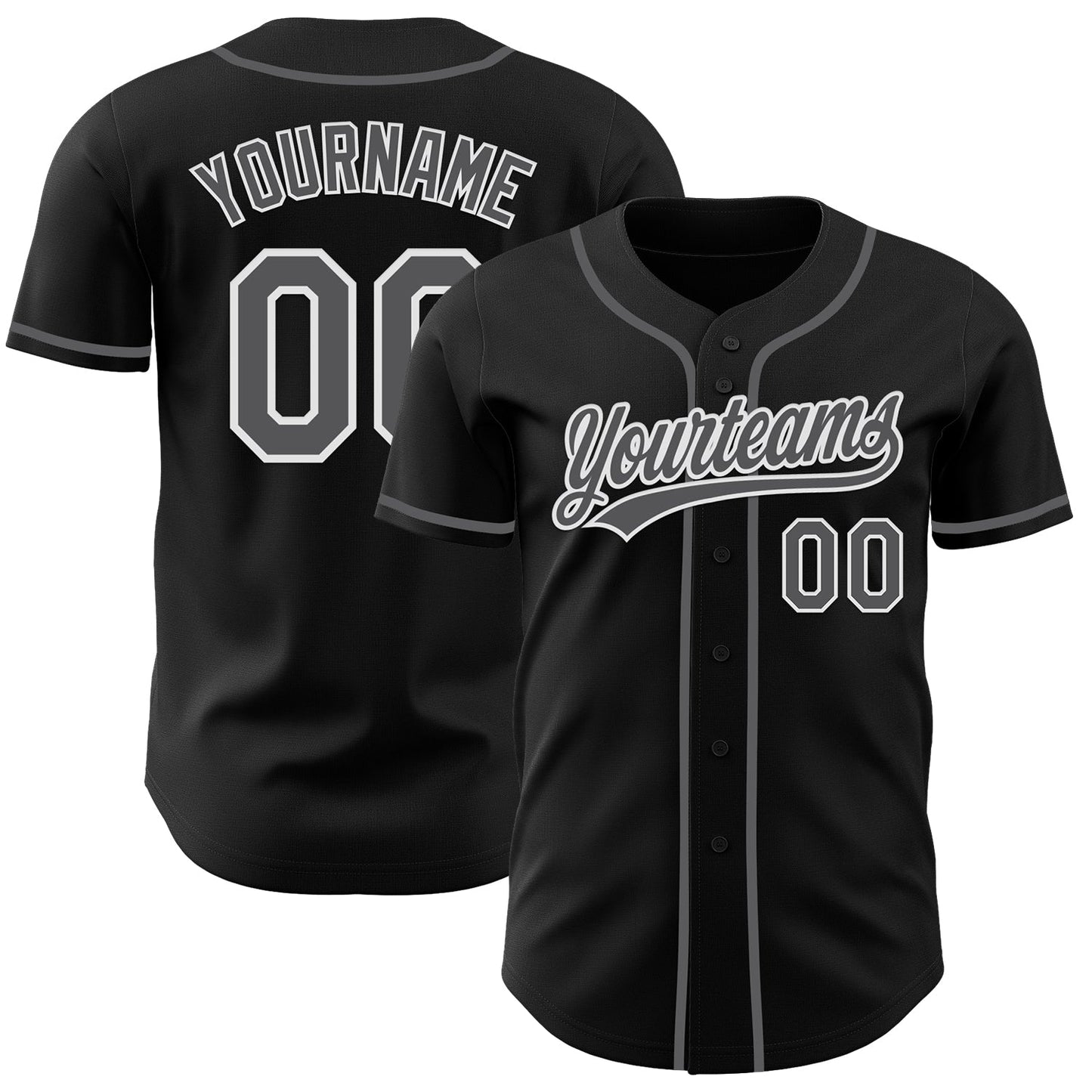 Custom Black Steel Gray-White Authentic Baseball Jersey baseball jersey product view 1
