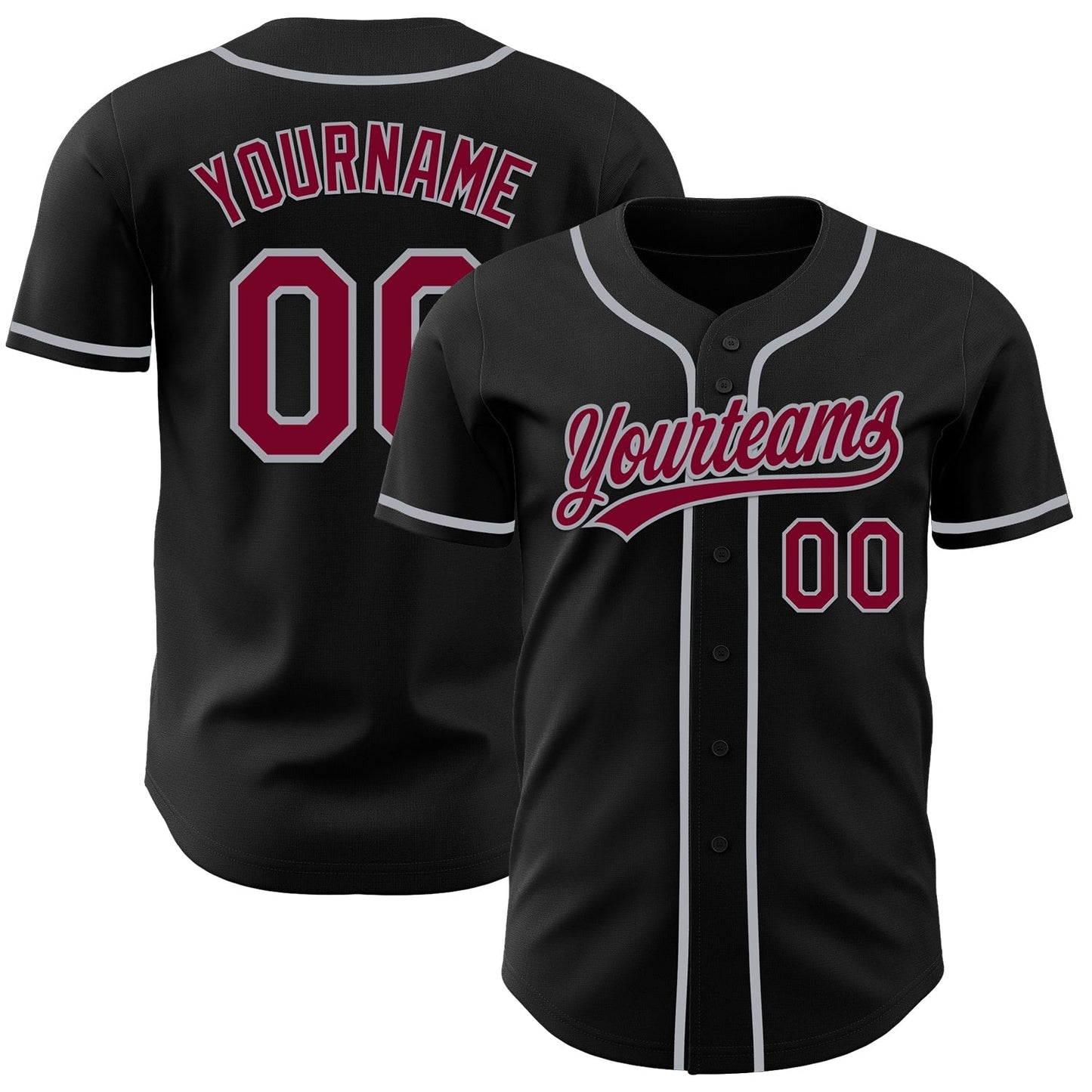 Custom Black Maroon-Gray Authentic Baseball Jersey baseball jersey product view 1