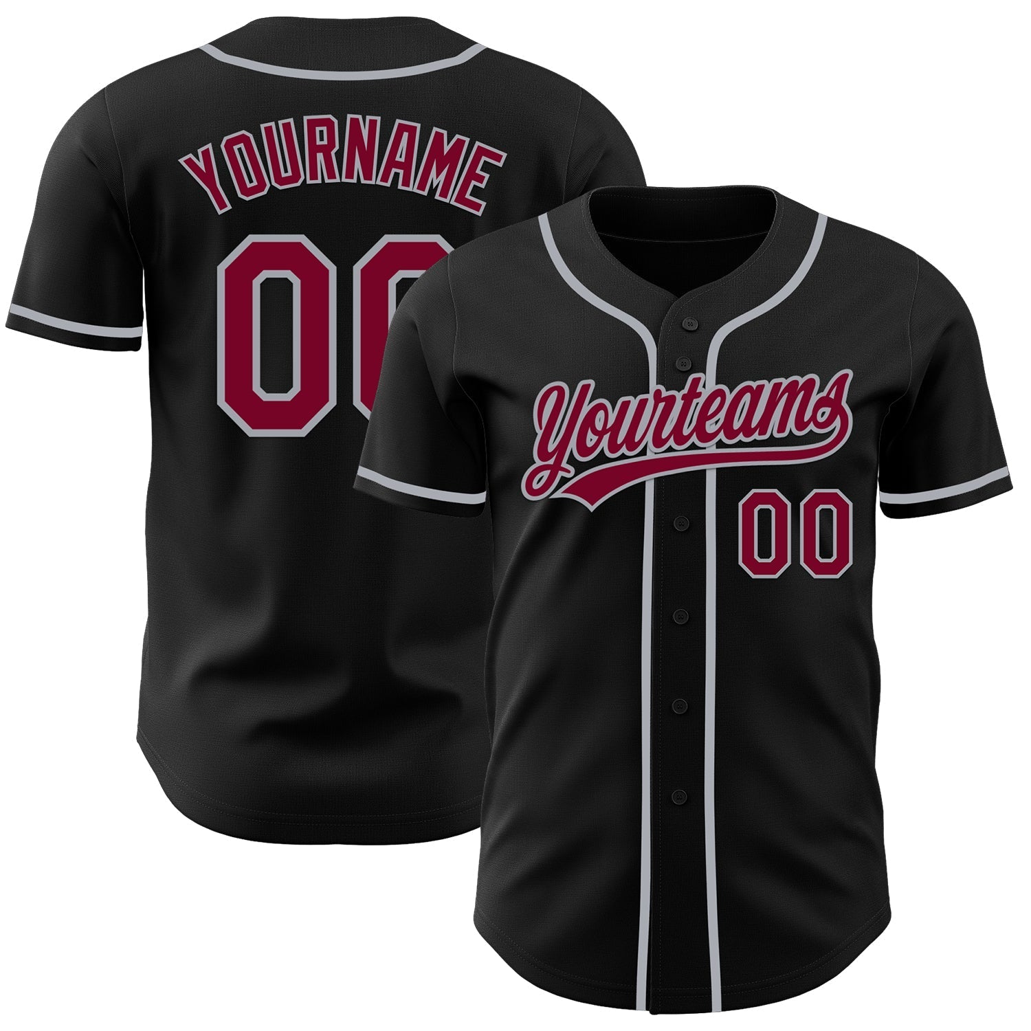 Custom Black Maroon-Gray Authentic Baseball Jersey baseball jersey product view 1