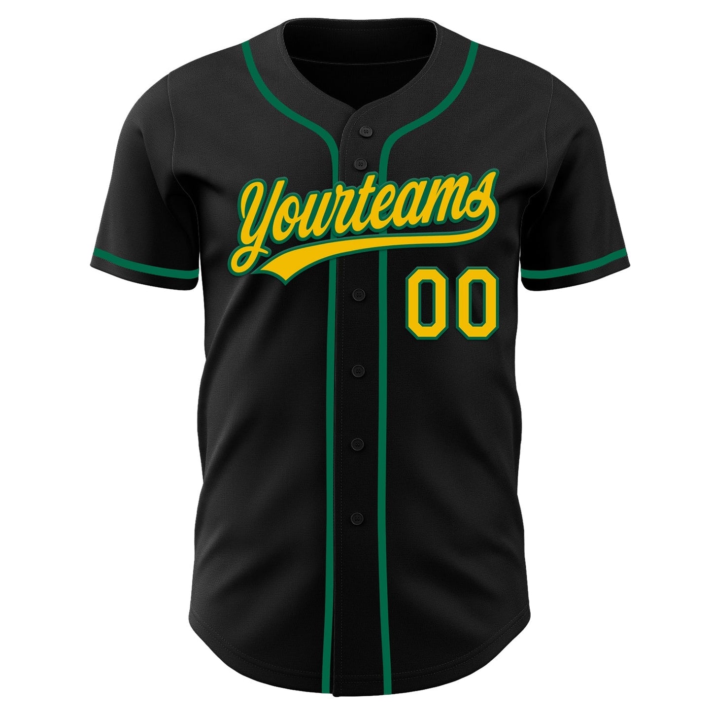 Custom Black Yellow-Kelly Green Authentic Baseball Jersey baseball jersey product view 2