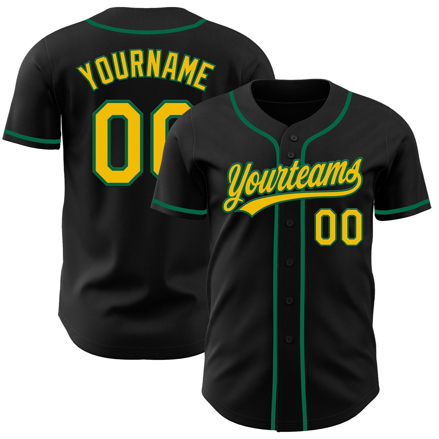 Custom Black Yellow-Kelly Green Authentic Baseball Jersey baseball jersey product view 1