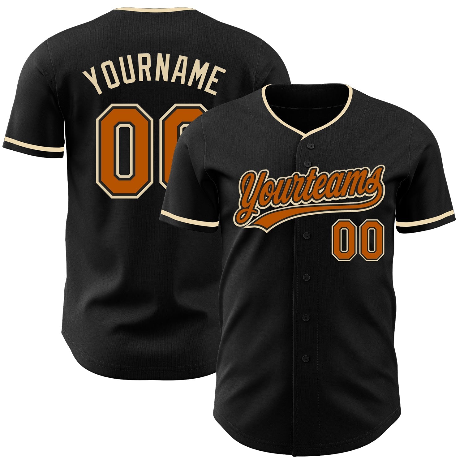 Custom Black Texas Orange-Cream Authentic Baseball Jersey baseball jersey product view 1