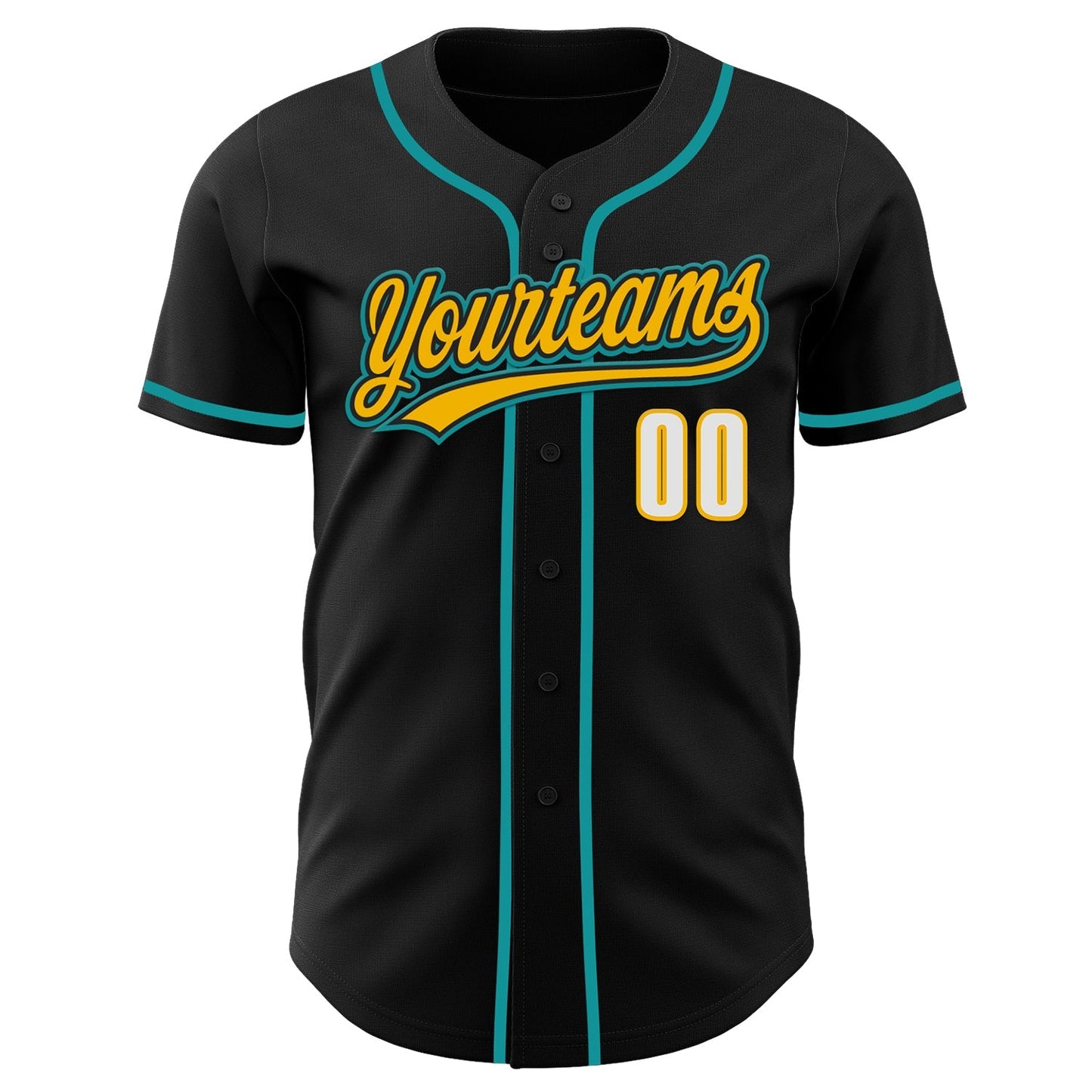 Custom Black Gold Teal-White Authentic Baseball Jersey baseball jersey product view 2