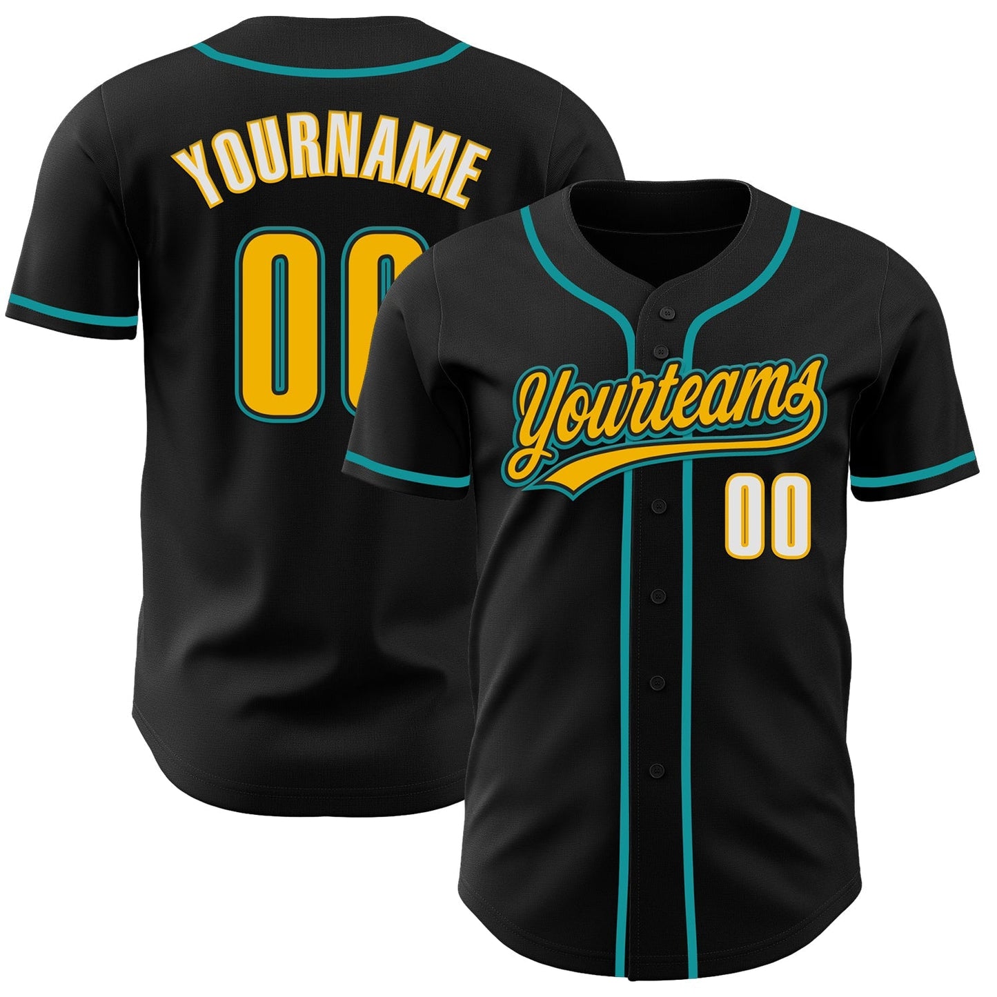 Custom Black Gold Teal-White Authentic Baseball Jersey baseball jersey product view 1