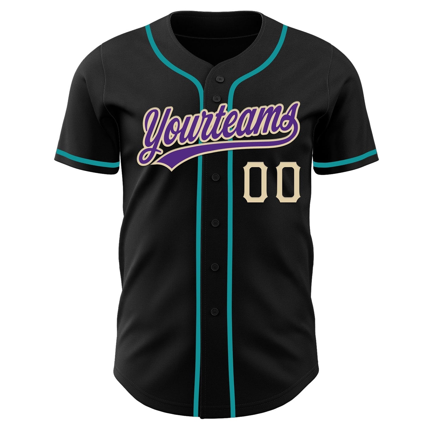 Custom Black Purple Cream-Teal Authentic Baseball Jersey baseball jersey product view 2
