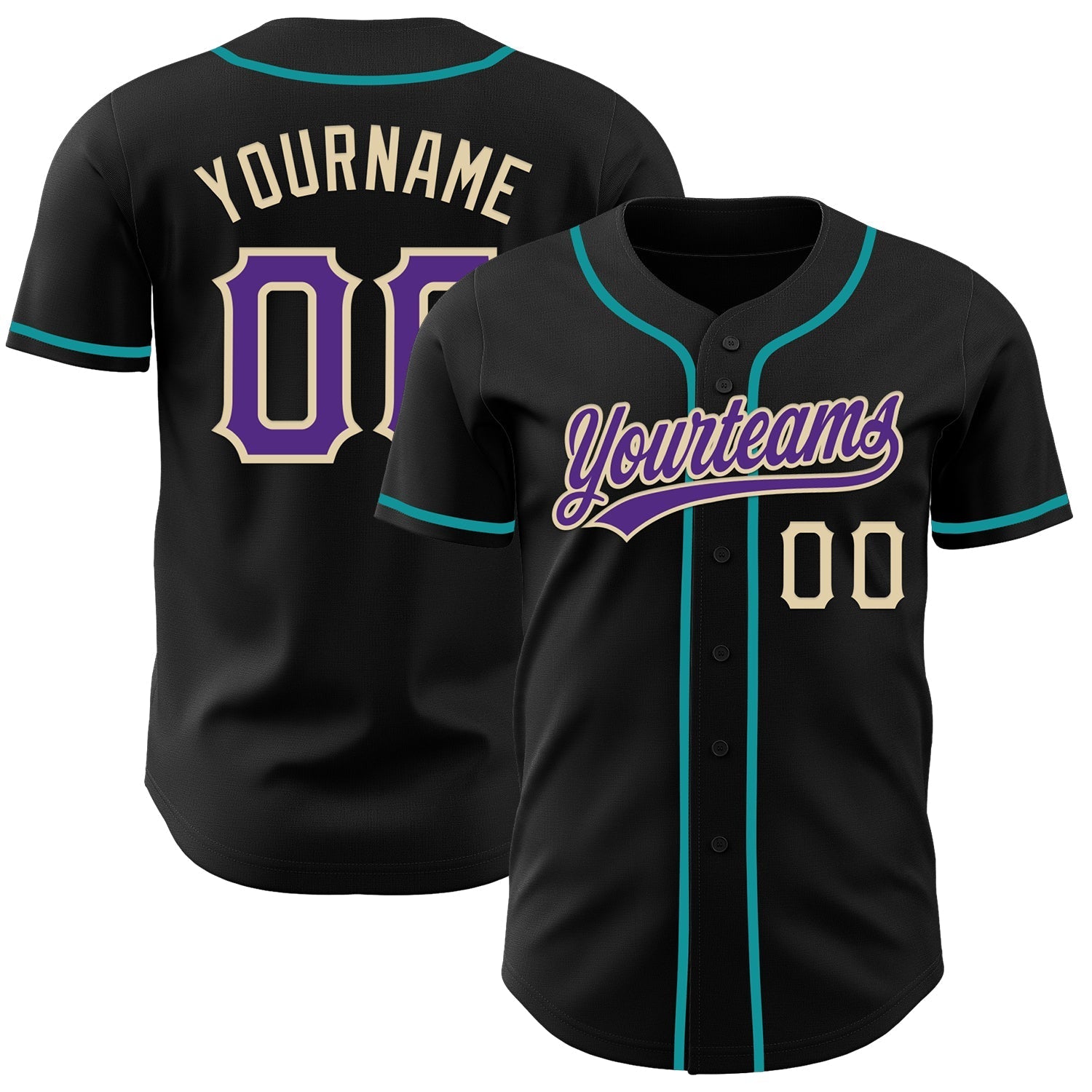 Custom Black Purple Cream-Teal Authentic Baseball Jersey baseball jersey product view 1