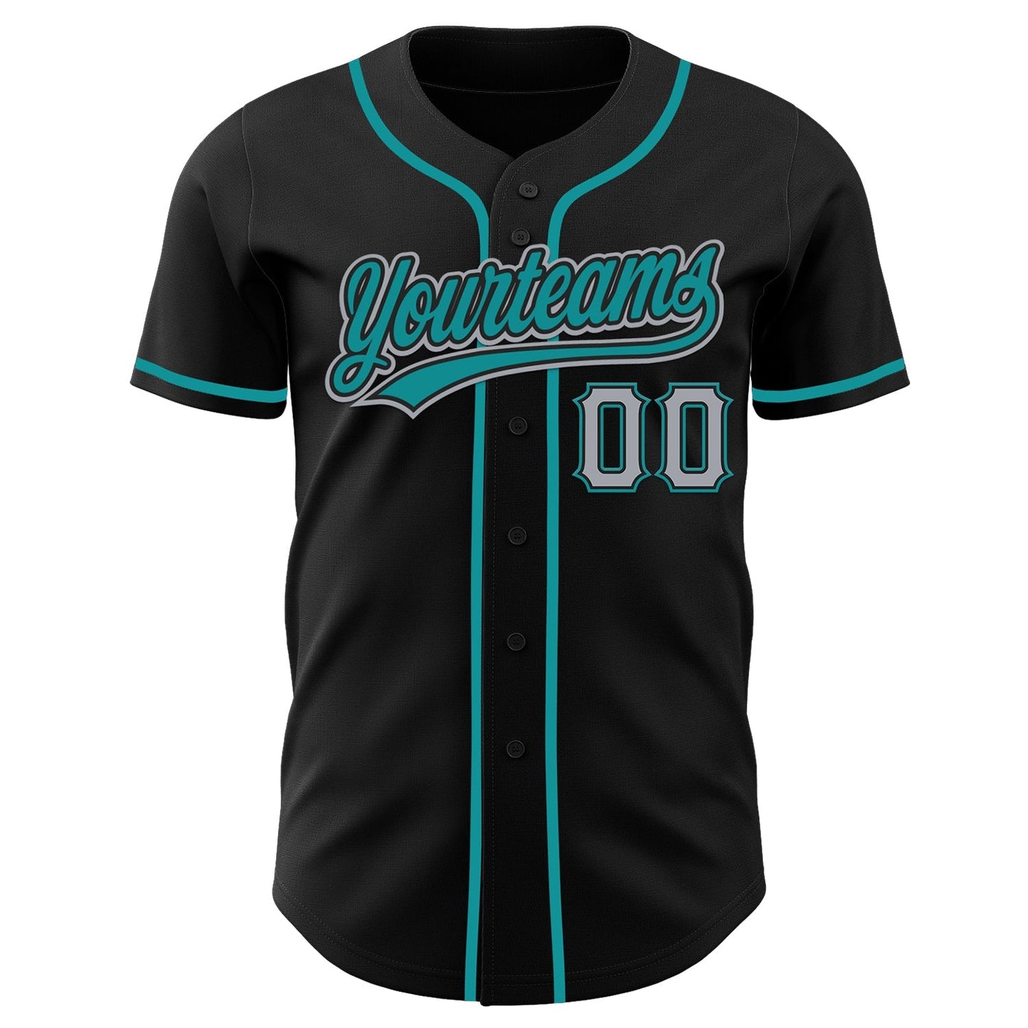 Custom Black Gray-Teal Authentic Baseball Jersey baseball jersey product view 2