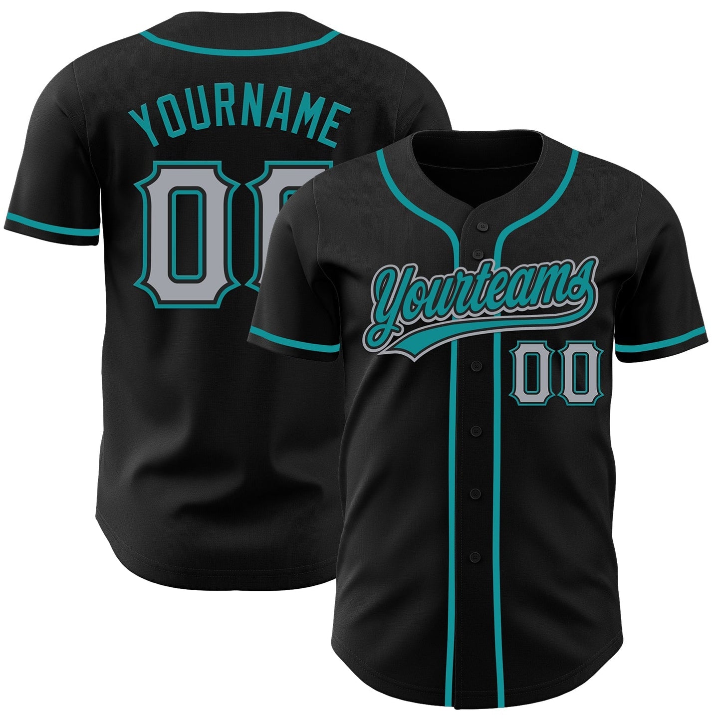 Custom Black Gray-Teal Authentic Baseball Jersey baseball jersey product view 1