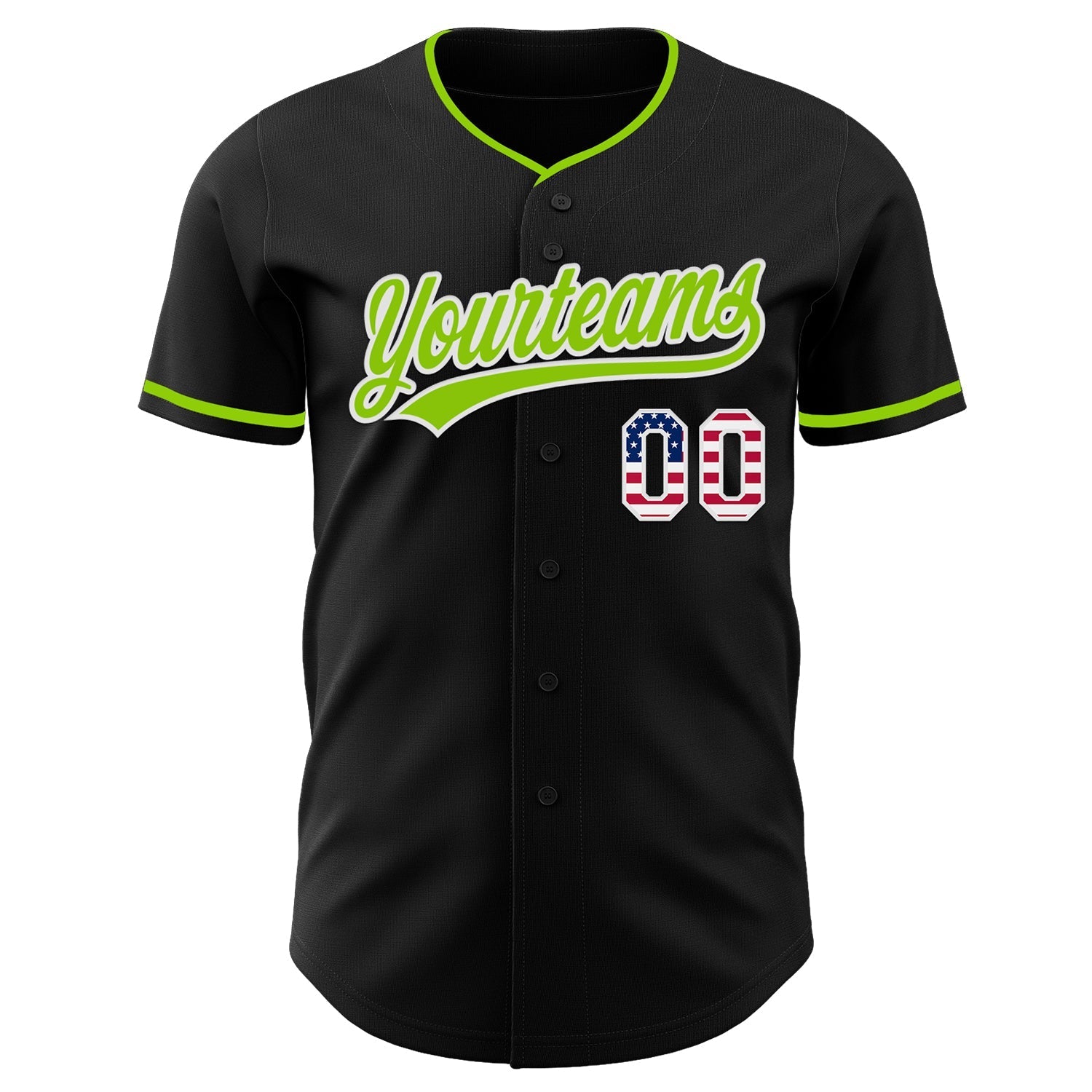 Custom Black USA Flag Neon Green-White Authentic Baseball Jersey baseball jersey product view 2