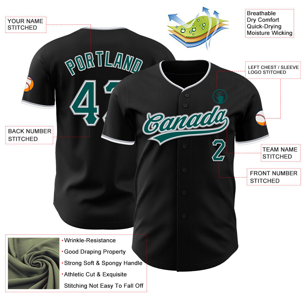Custom Black Midnight Green Gray-White Authentic Baseball Jersey baseball jersey product view 3