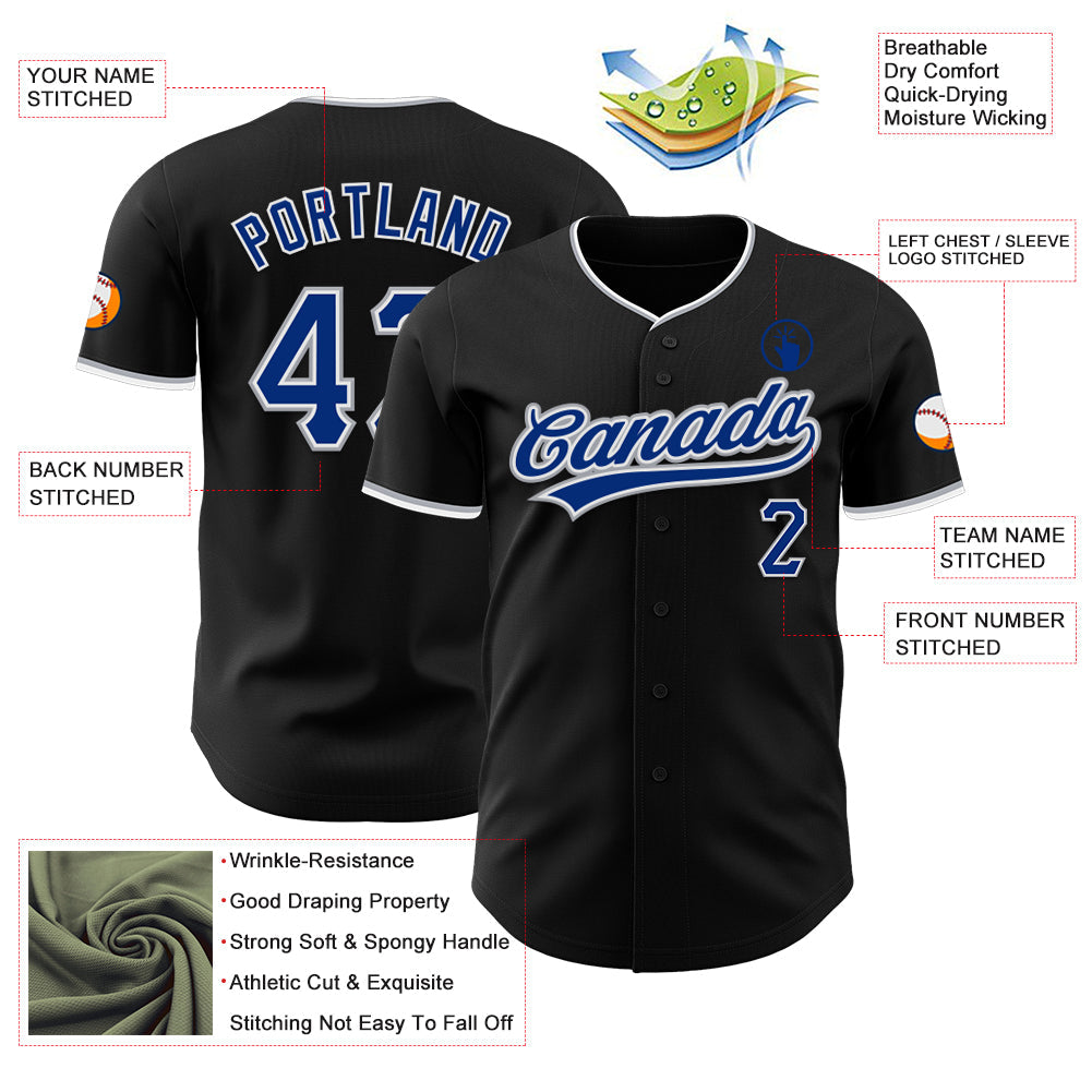 Custom Black Royal Gray-White Authentic Baseball Jersey baseball jersey product view 3