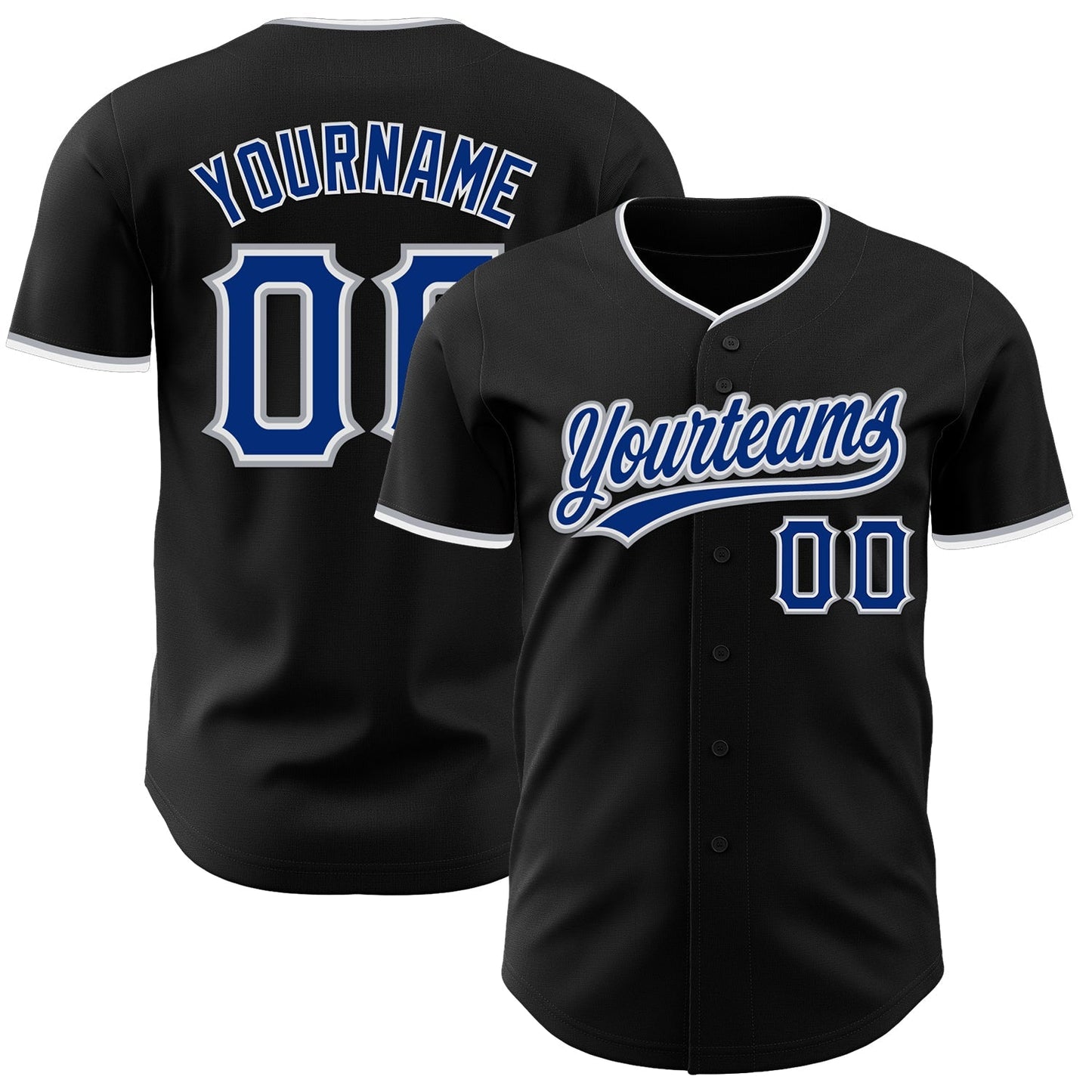 Custom Black Royal Gray-White Authentic Baseball Jersey baseball jersey product view 1