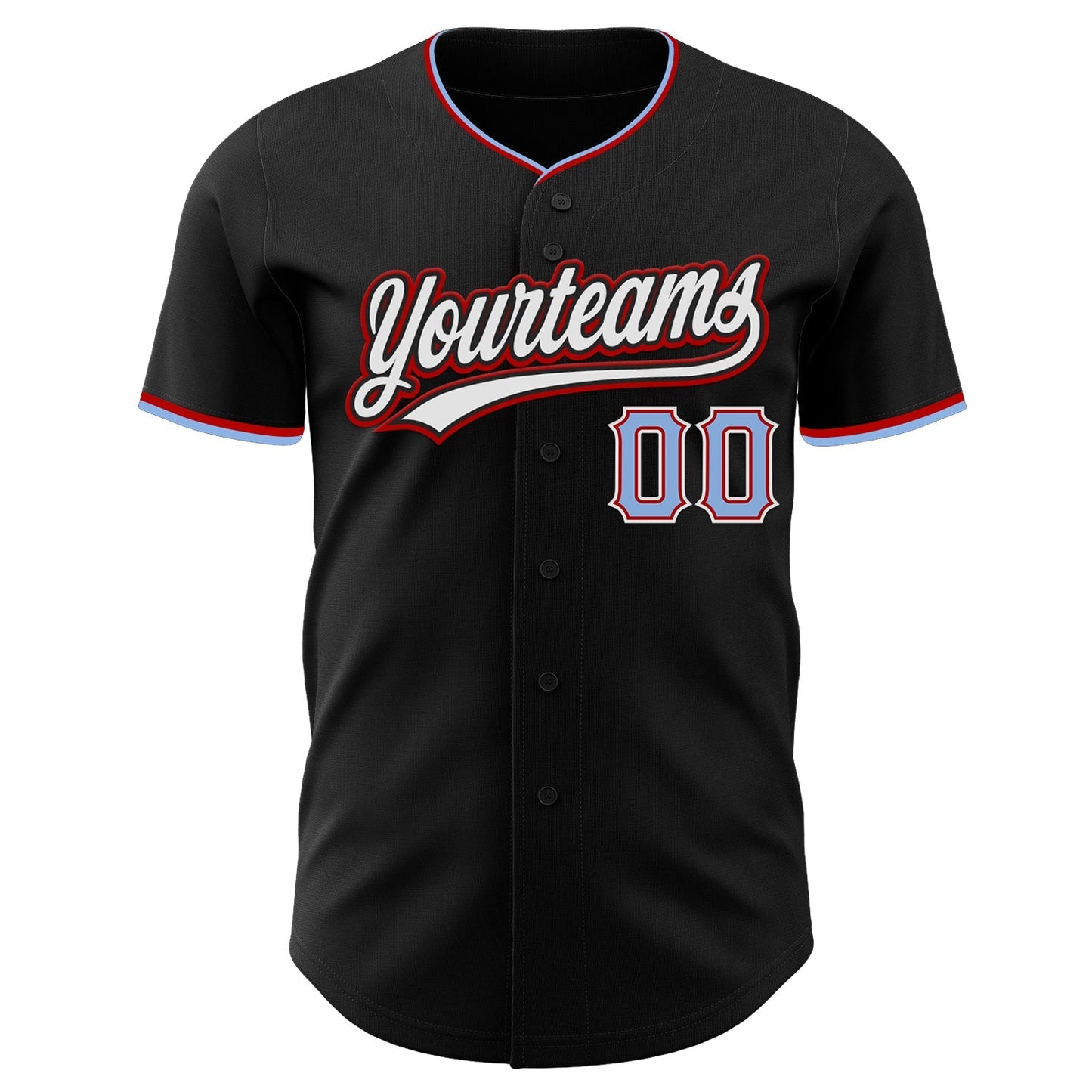 Custom Black Light Blue Red-White Authentic Baseball Jersey baseball jersey product view 2