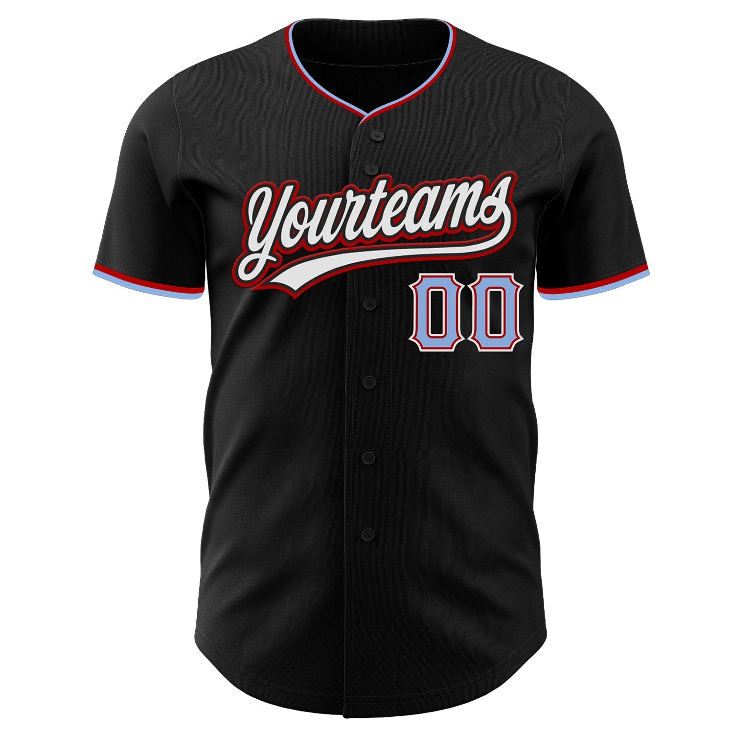 Custom Black Light Blue Red-White Authentic Baseball Jersey baseball jersey product view 2