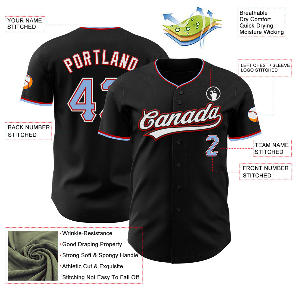 Custom Black Light Blue Red-White Authentic Baseball Jersey baseball jersey product view 3