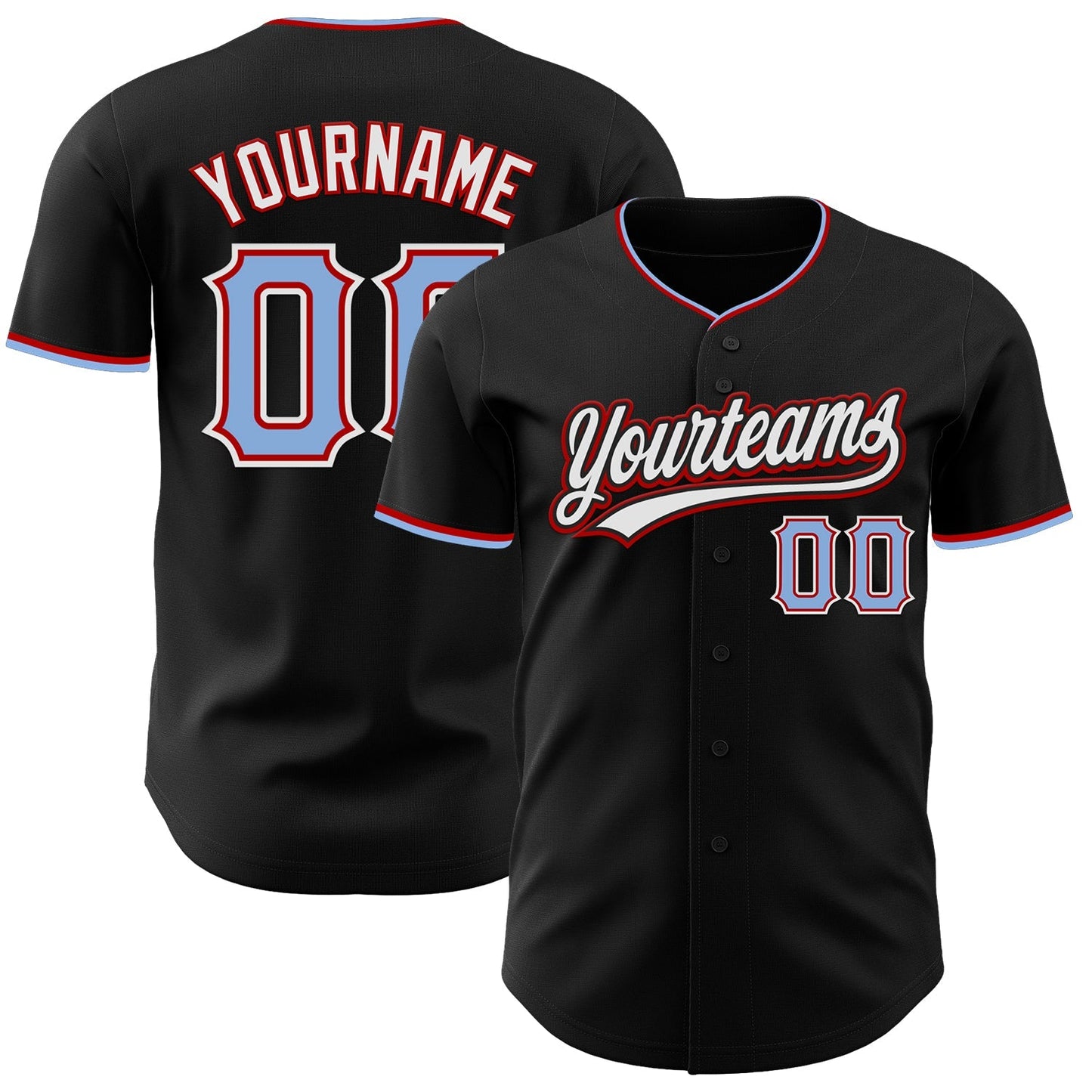 Custom Black Light Blue Red-White Authentic Baseball Jersey baseball jersey product view 1