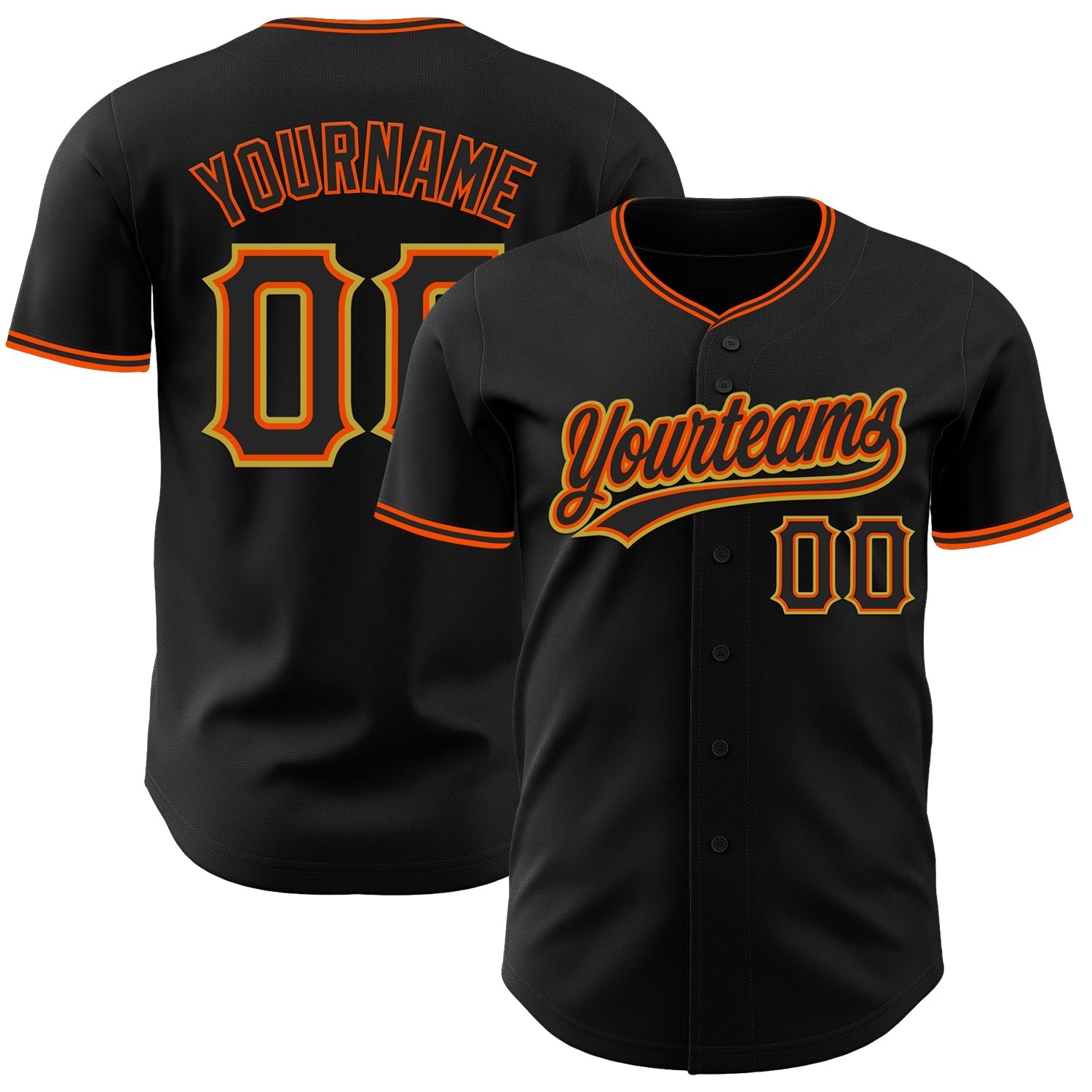 Custom Black Orange-Old Gold Authentic Baseball Jersey baseball jersey product view 1