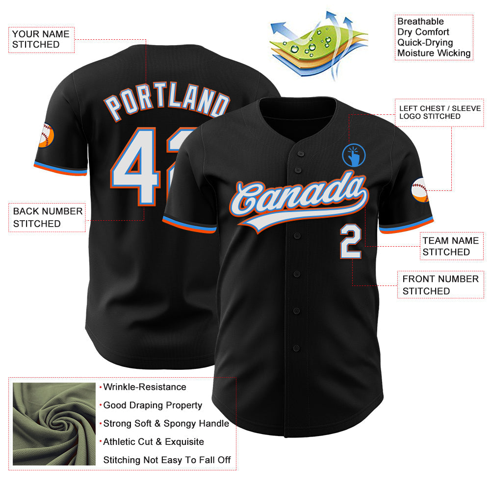 Custom Black White Electric Blue-Orange Authentic Baseball Jersey baseball jersey product view 3