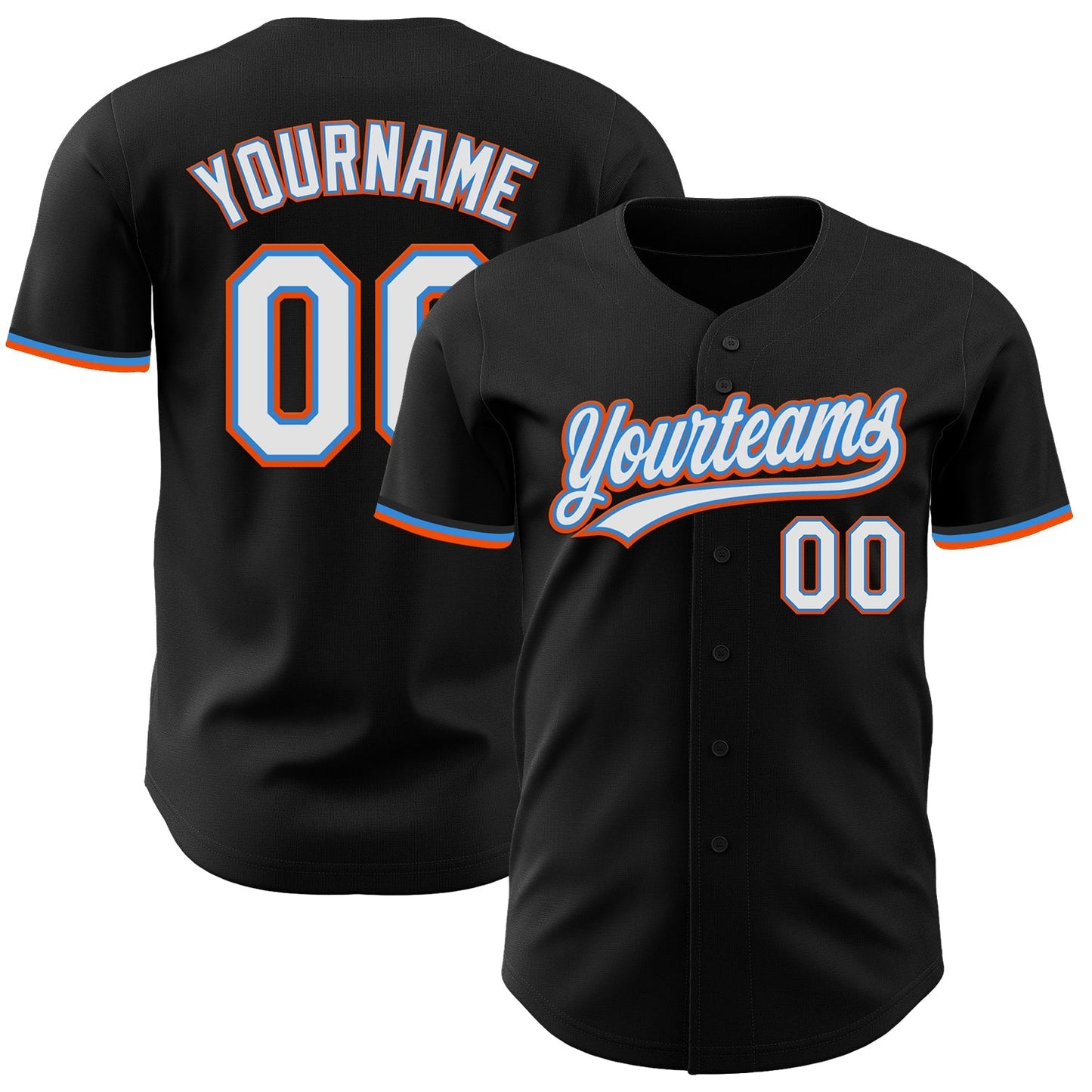 Custom Black White Electric Blue-Orange Authentic Baseball Jersey baseball jersey product view 1