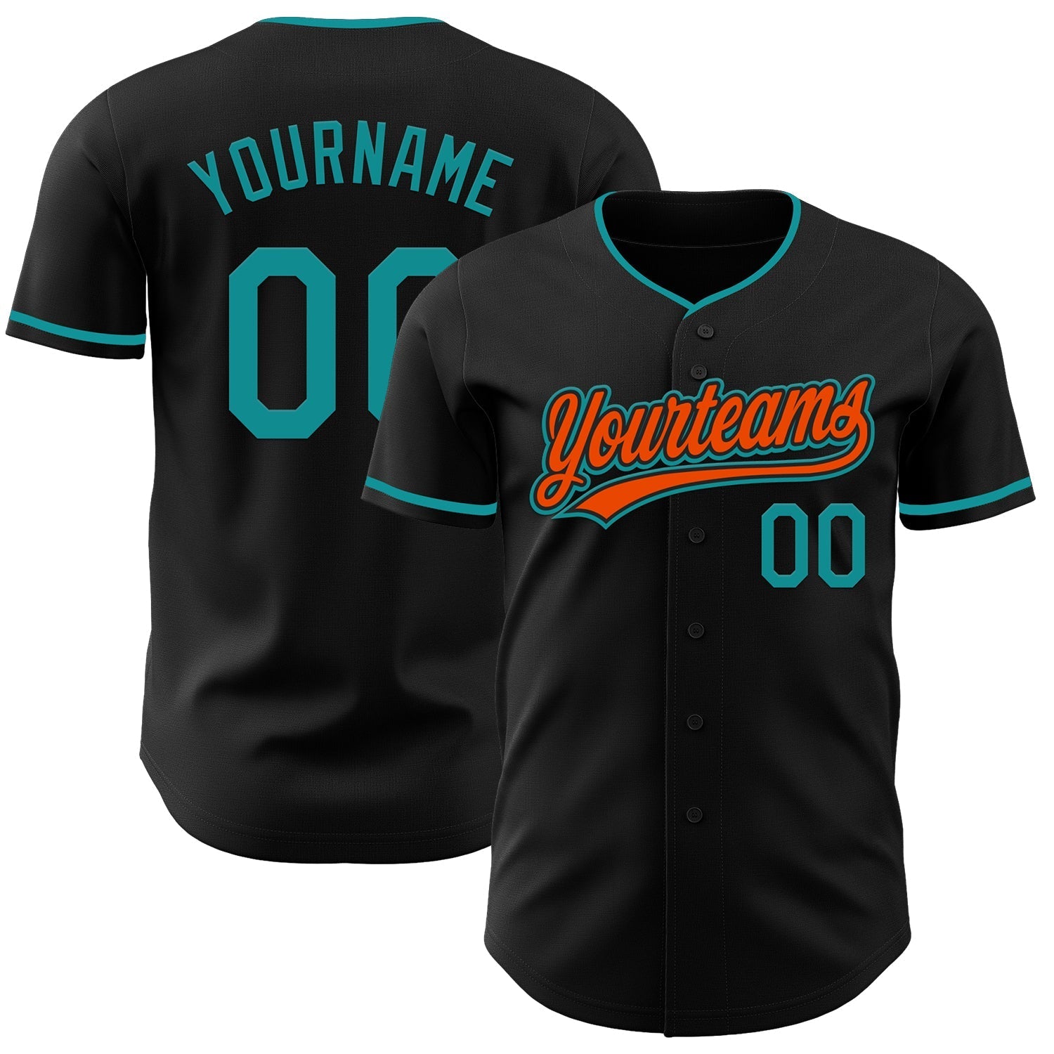 Custom Black Teal-Orange Authentic Baseball Jersey baseball jersey product view 1