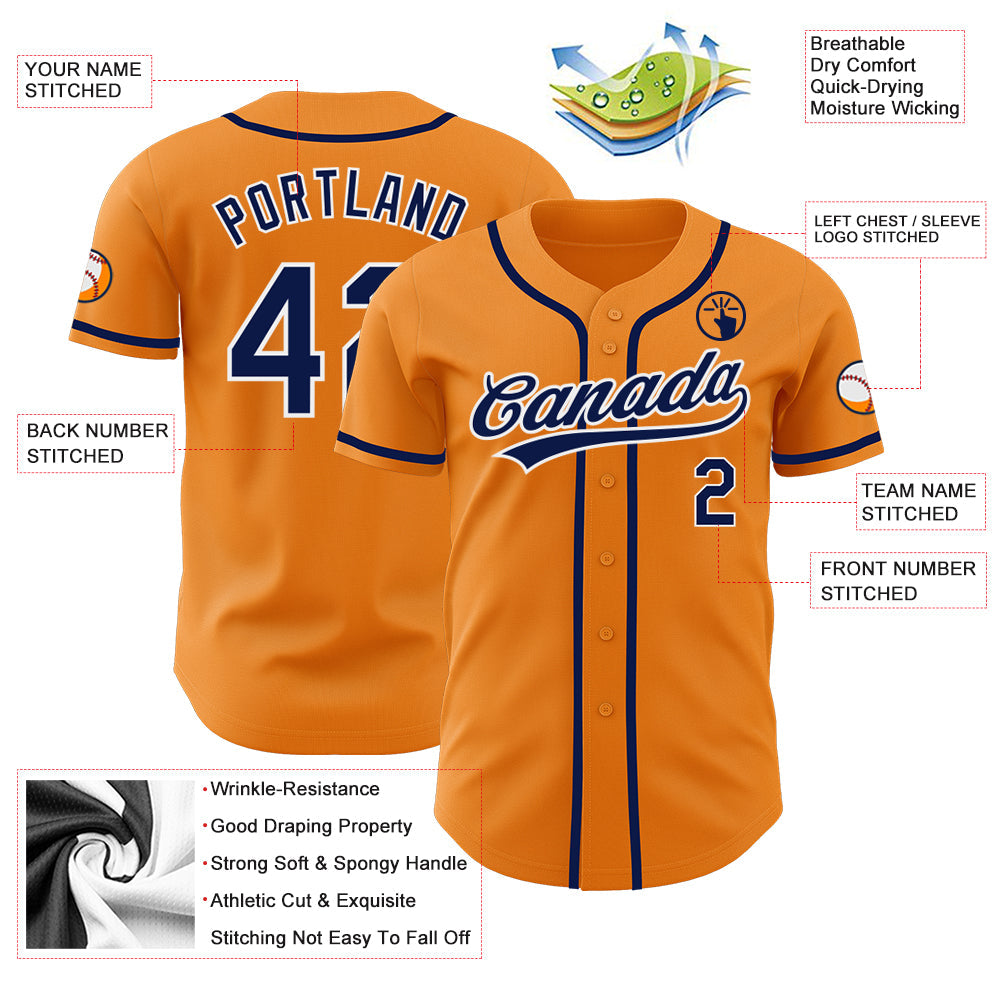 Custom Bay Orange Navy-White Authentic Baseball Jersey baseball jersey product view 3