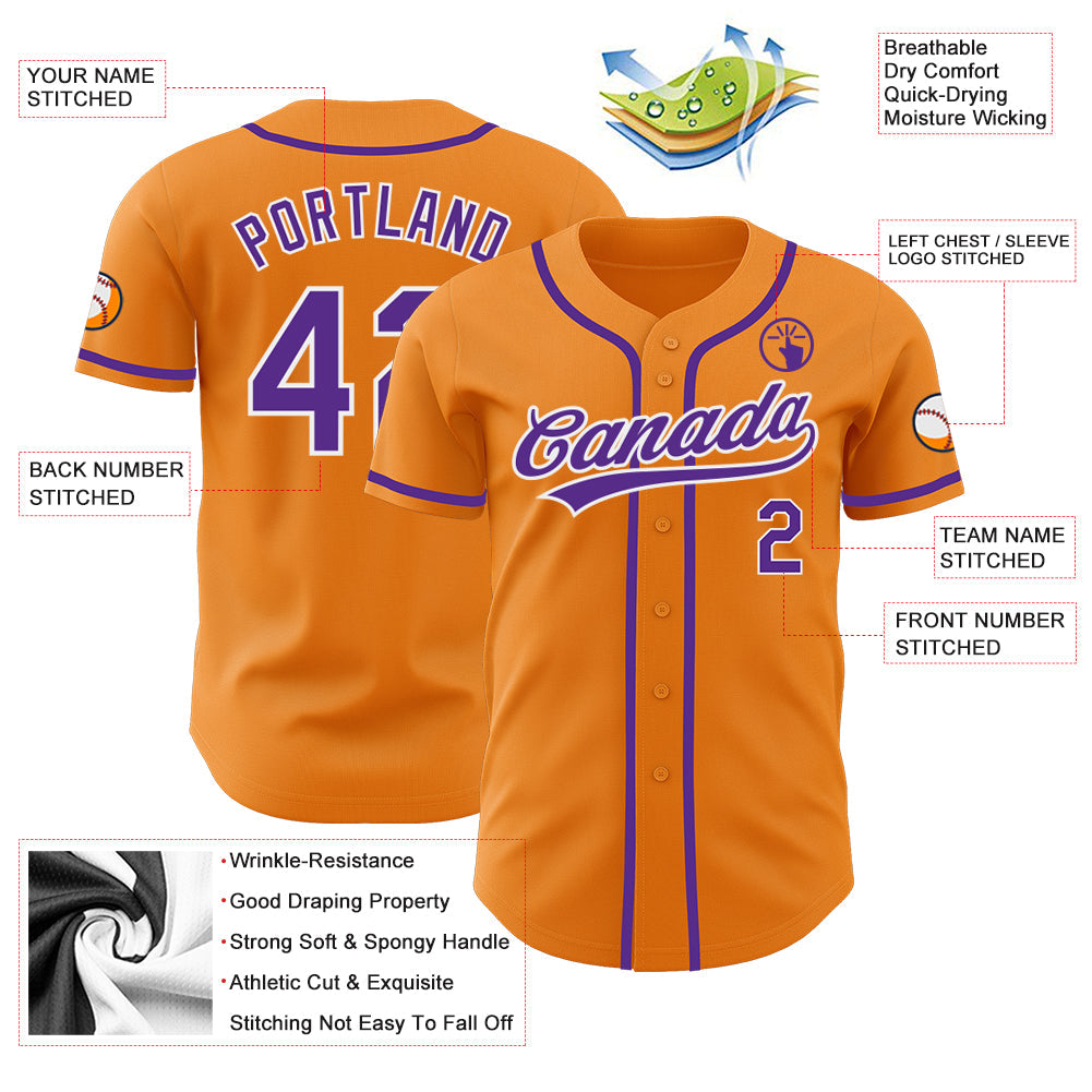 Custom Bay Orange Purple-White Authentic Baseball Jersey baseball jersey product view 3
