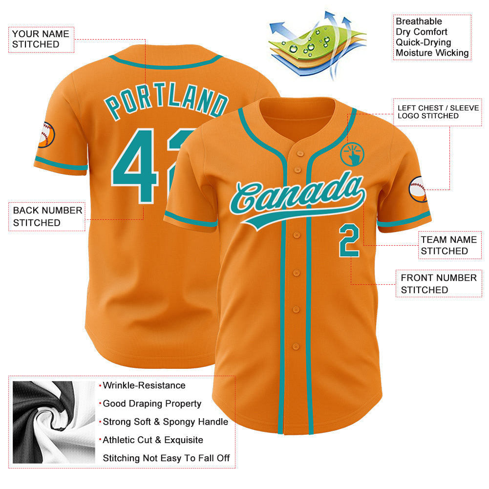 Custom Bay Orange Teal-White Authentic Baseball Jersey baseball jersey product view 3