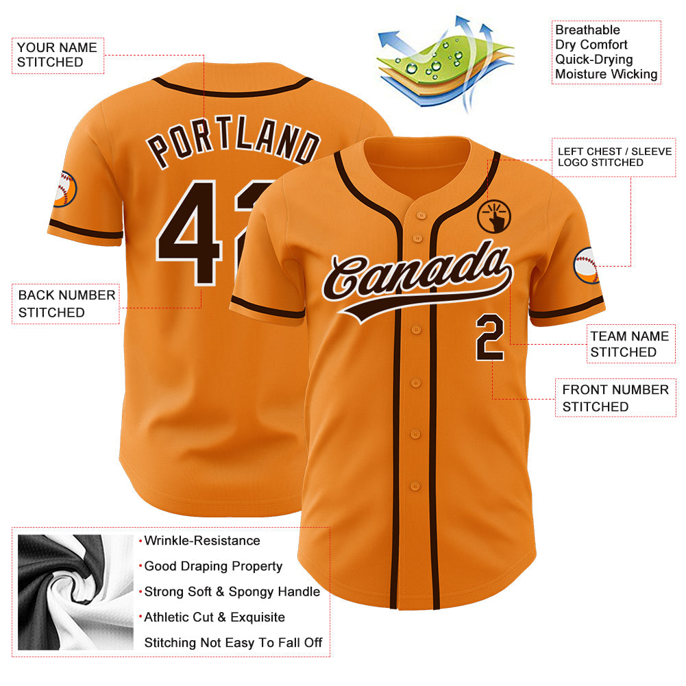 Custom Bay Orange Brown-White Authentic Baseball Jersey baseball jersey product view 3