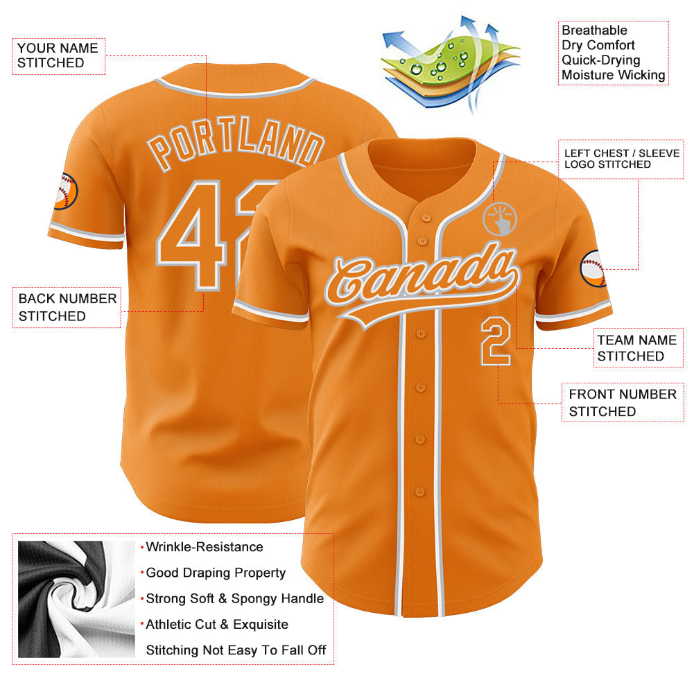 Custom Bay Orange White-Gray Authentic Baseball Jersey baseball jersey product view 4