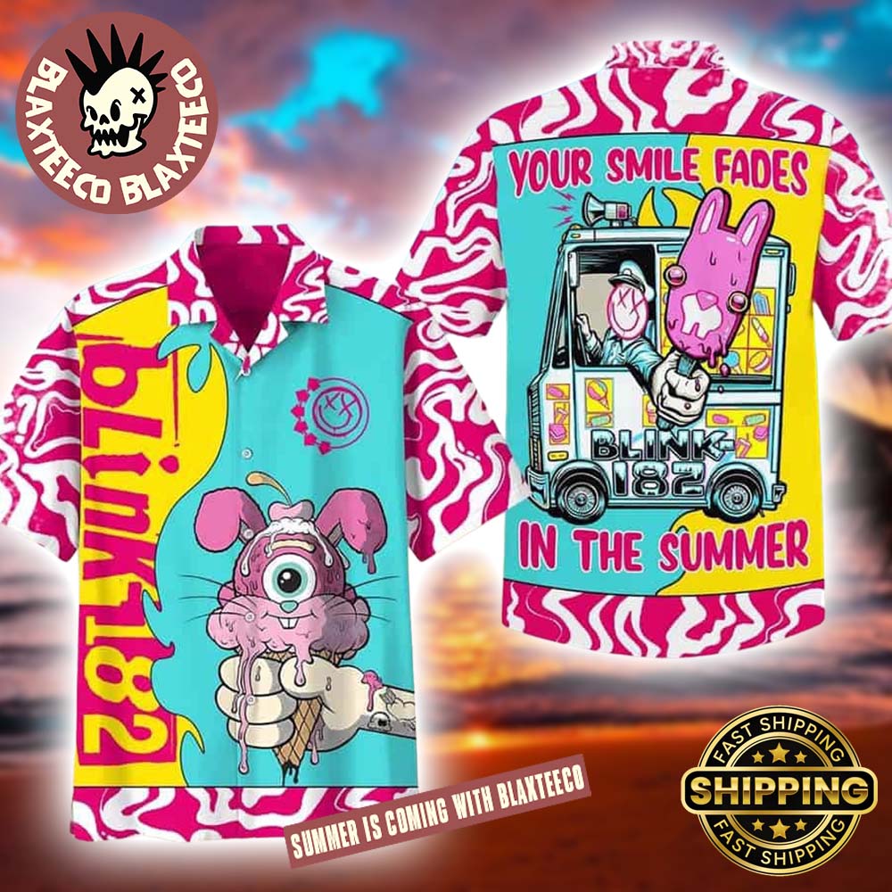 Blink 182 Ice Cream Your Smile Fades In The Summer 2026 Tropical Hawaiian Shirt Unisex T-shirt, Sweatshirt, Hoodie, Long Sleeve Tee - T-Shirt, Sweatshirt, Hoodie